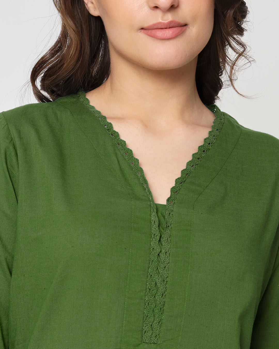 Greening Spring Lace Affair Solid Kurta (Without Bottoms)