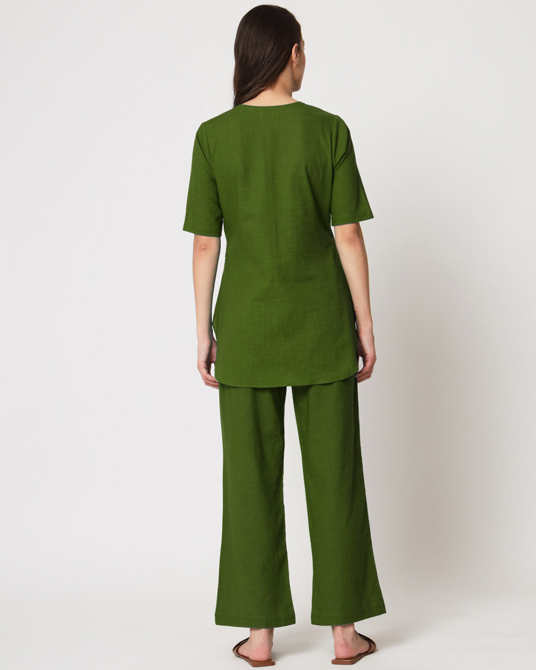Greening Spring Collar Neck Short Length Solid Co-ord Set