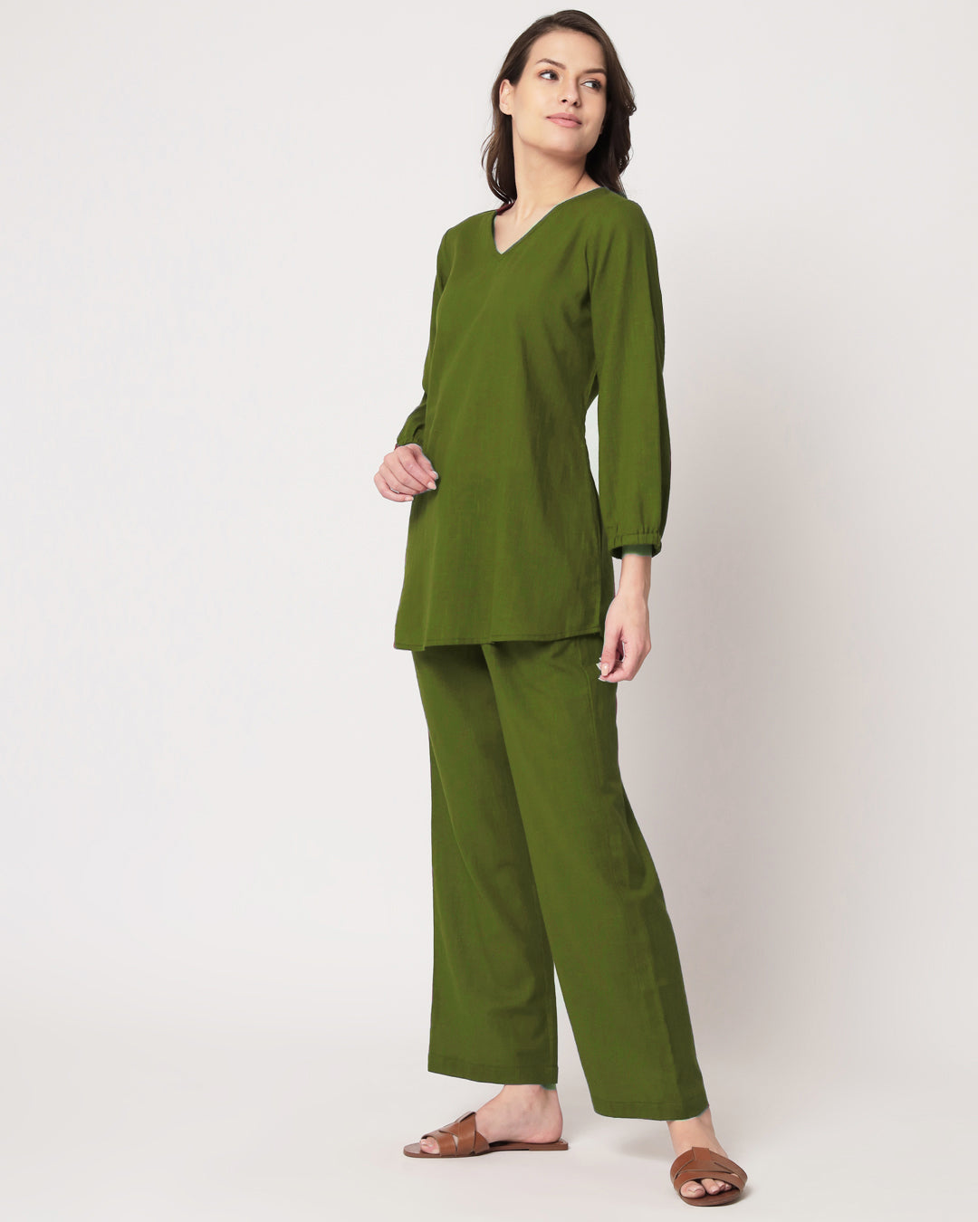 Greening Spring Bishop Sleeves Solid Co-ord Set
