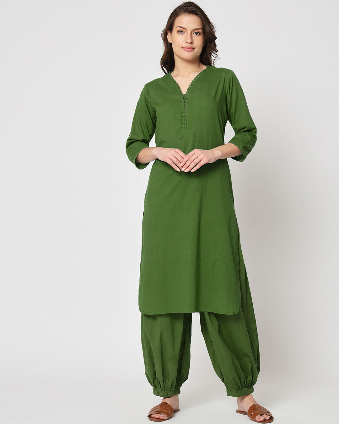 Greening Spring Lace Affair Solid Kurta (Without Bottoms)