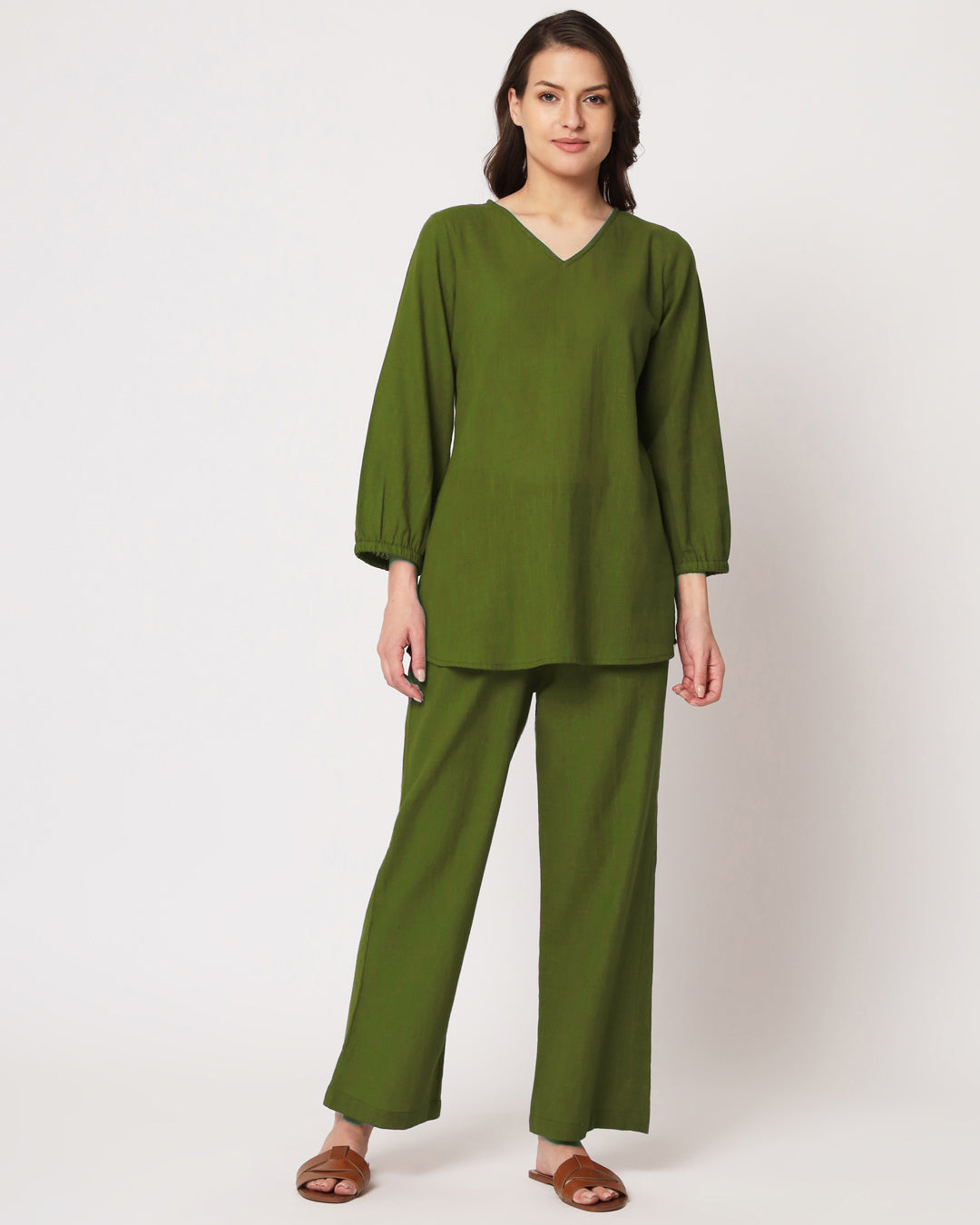 Greening Spring Bishop Sleeves Solid Co-ord Set