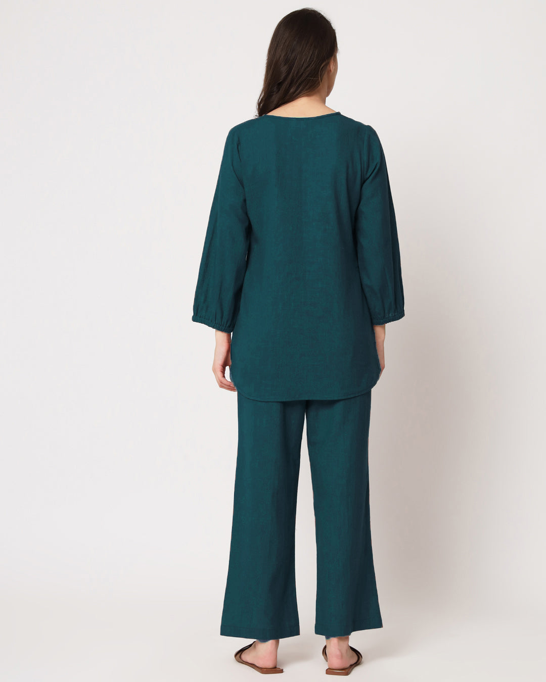 Deep Teal Bishop Sleeves Solid Co-ord Set