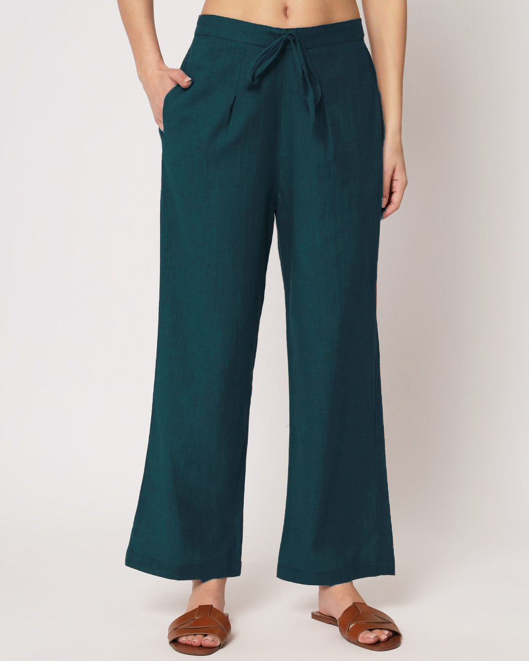 Deep Teal Bishop Sleeves Solid Co-ord Set