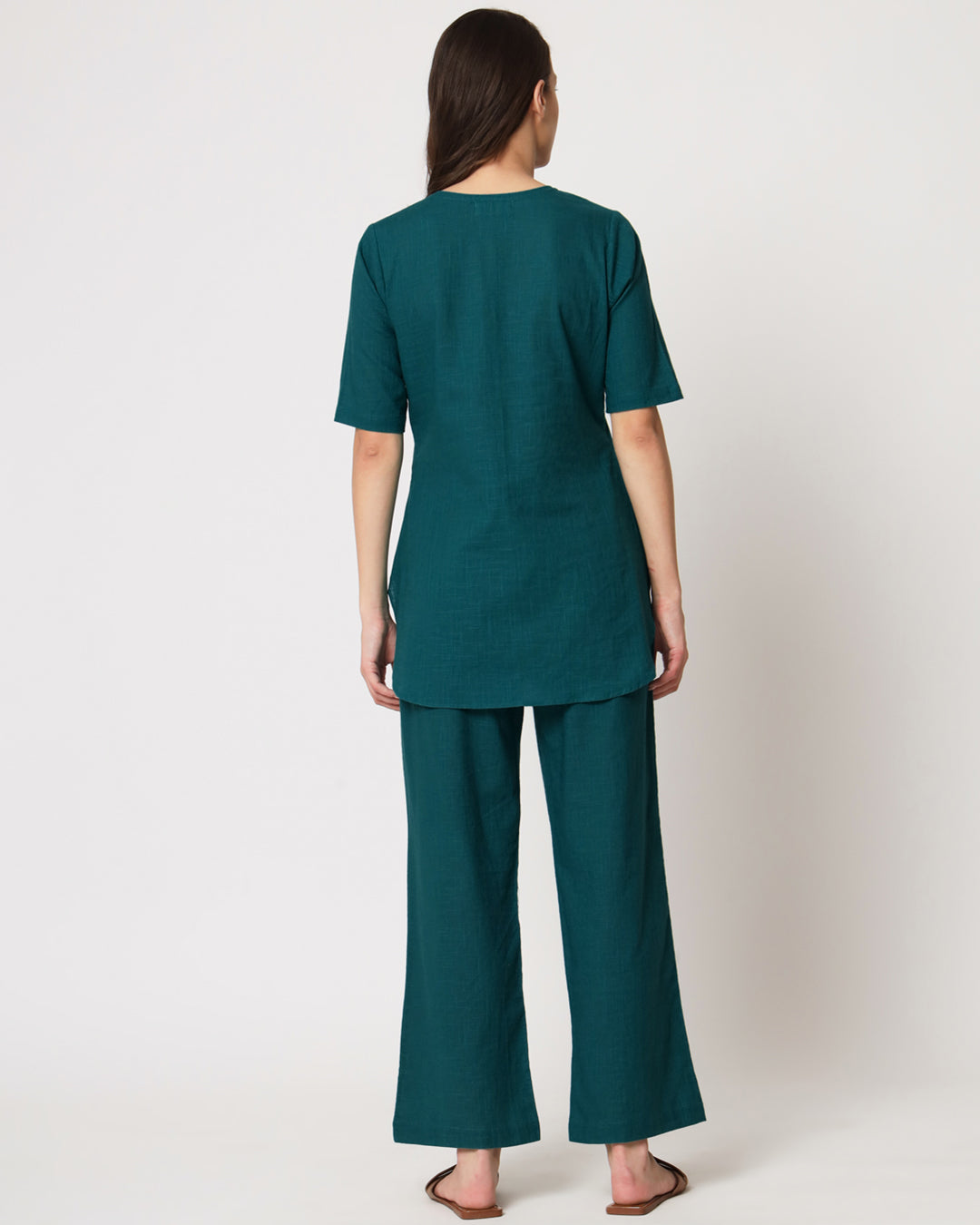 Deep Teal Collar Neck Short Length Solid Kurta