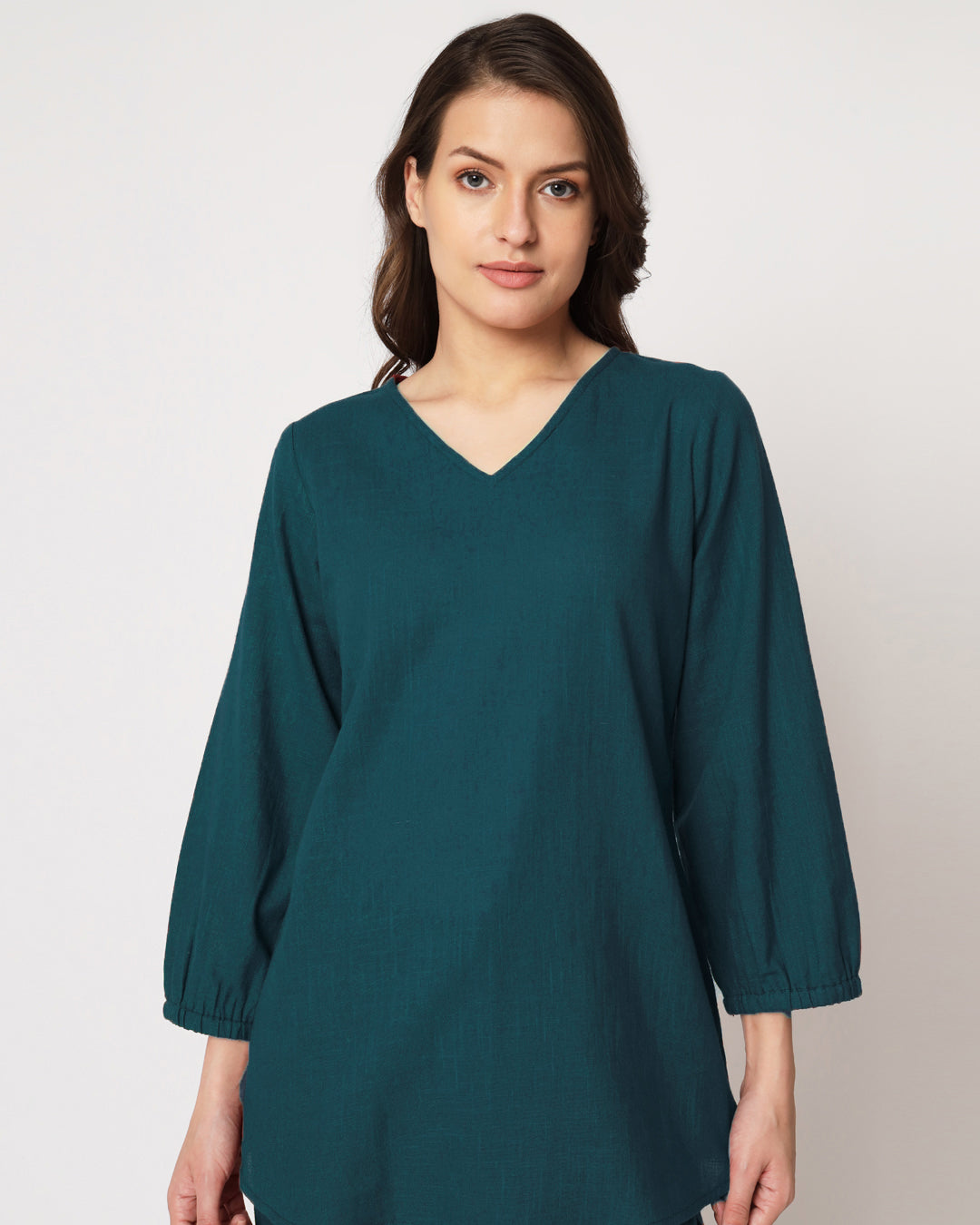 Deep Teal Bishop Sleeves Solid Co-ord Set