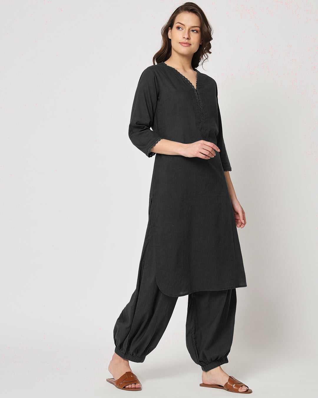 Classic Black Lace Affair Solid Kurta (Without Bottoms)