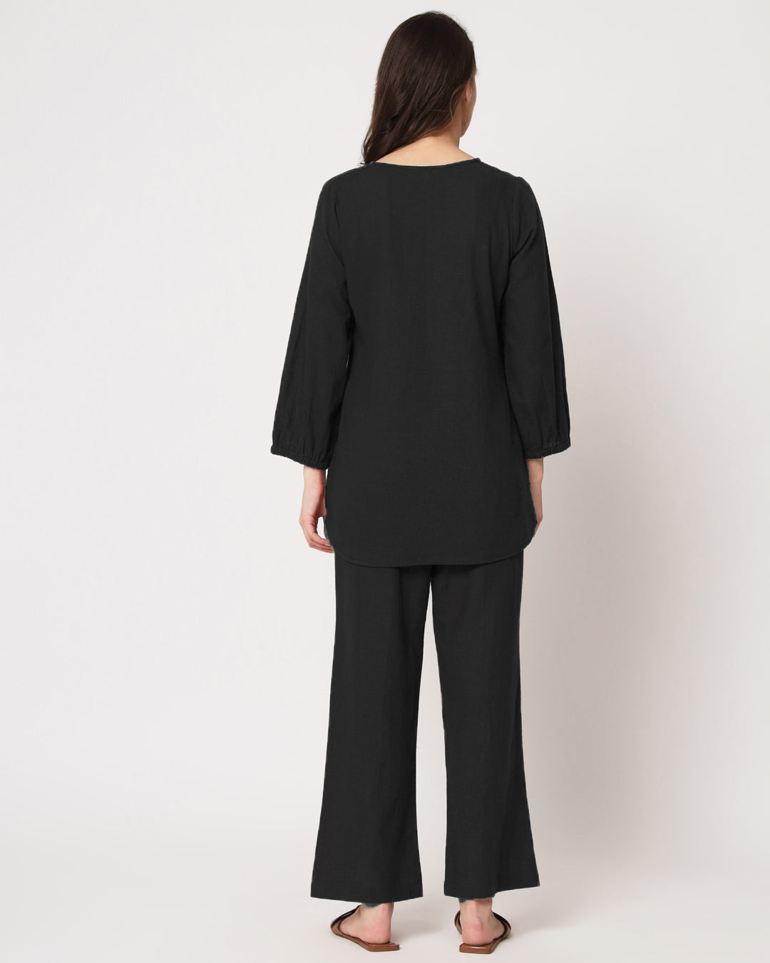 Classic Black Bishop Sleeves Solid Co-ord Set