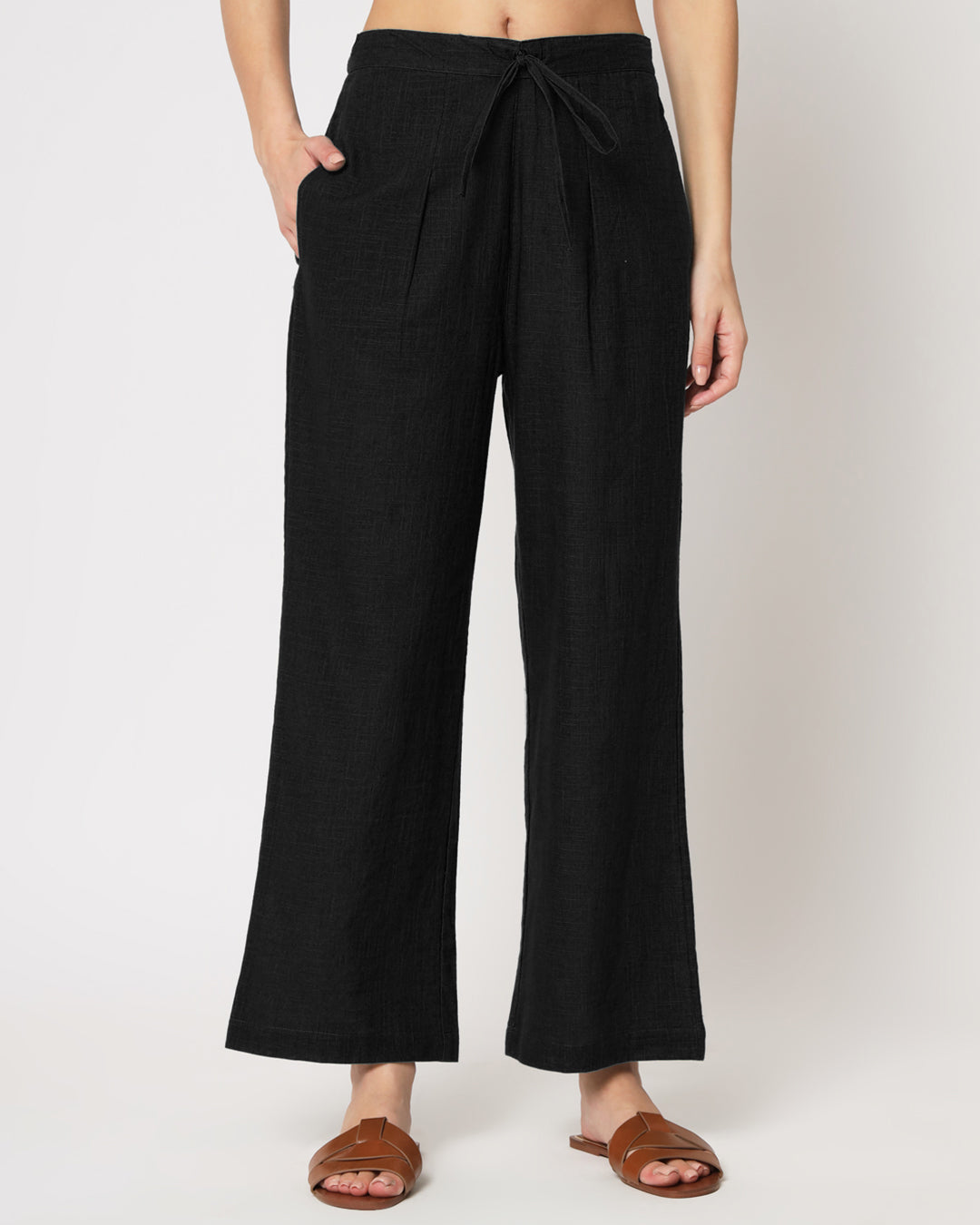 Classic Black Collar Neck Short Length Solid Co-ord Set