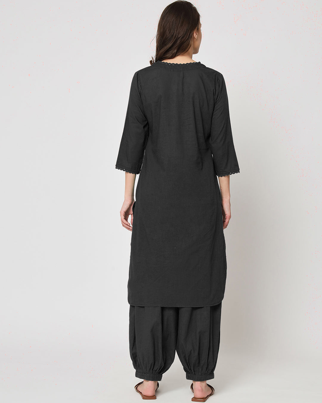 Classic Black Lace Affair Solid Kurta (Without Bottoms)