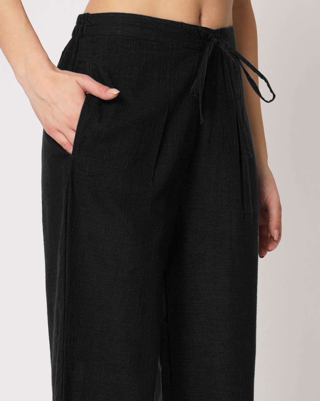 Classic Black Collar Neck Short Length Solid Co-ord Set