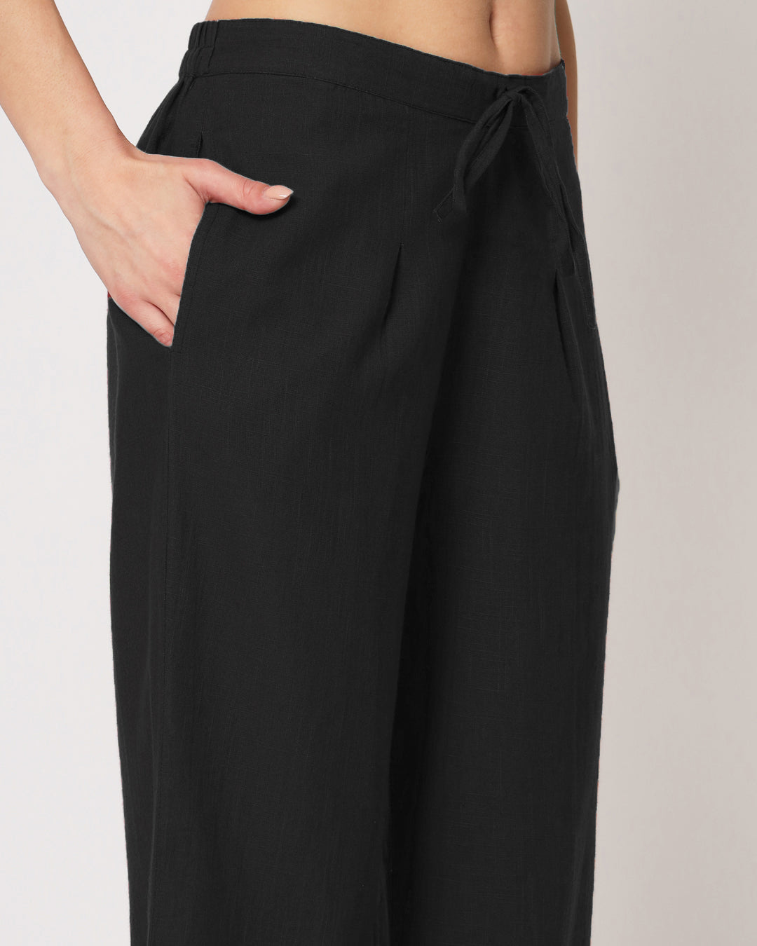 Classic Black Bishop Sleeves Solid Co-ord Set