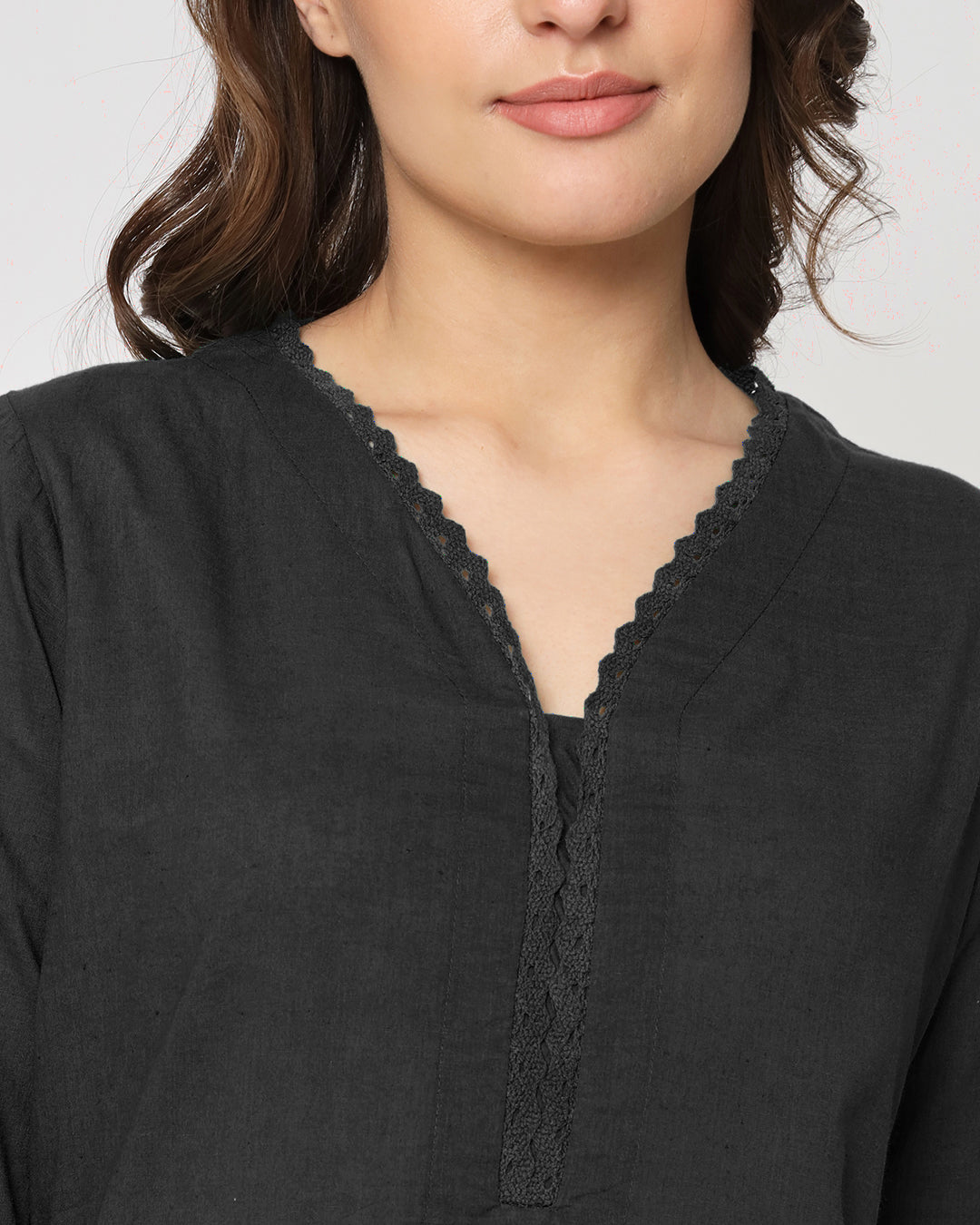 Classic Black Lace Affair Solid Kurta (Without Bottoms)
