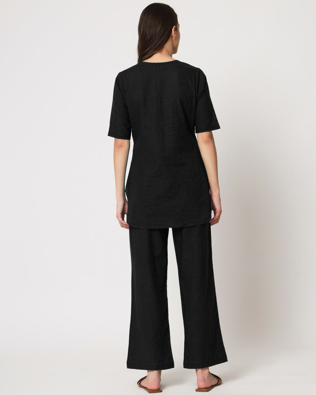 Classic Black Collar Neck Short Length Solid Co-ord Set