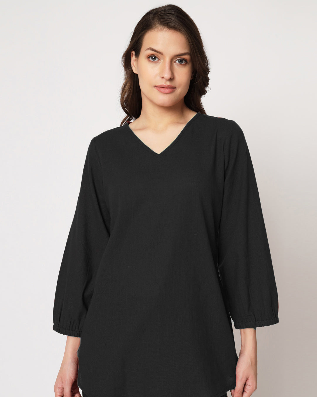 Classic Black Bishop Sleeves Solid Co-ord Set