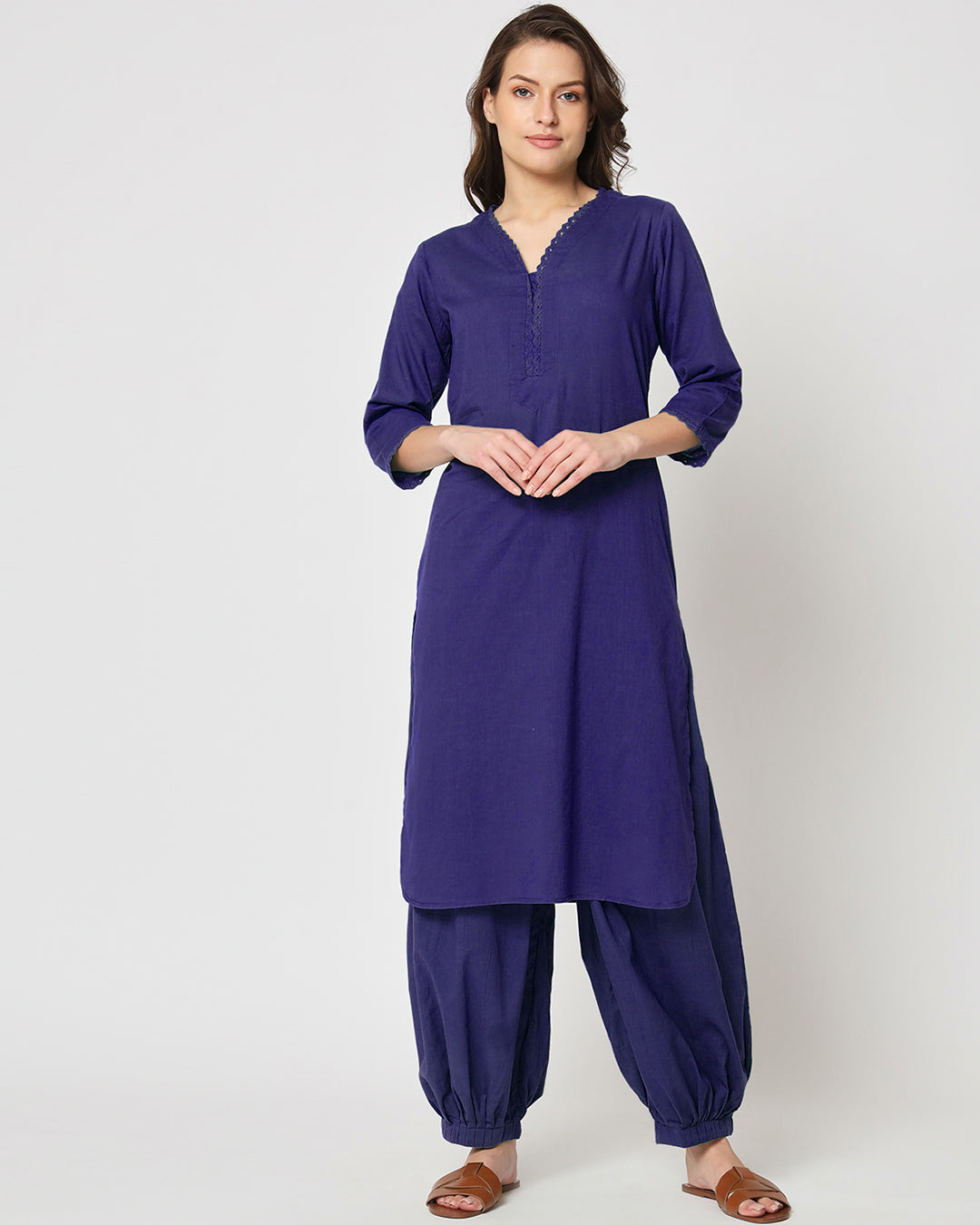 Aurora Purple Lace Affair Solid Kurta (Without Bottoms)