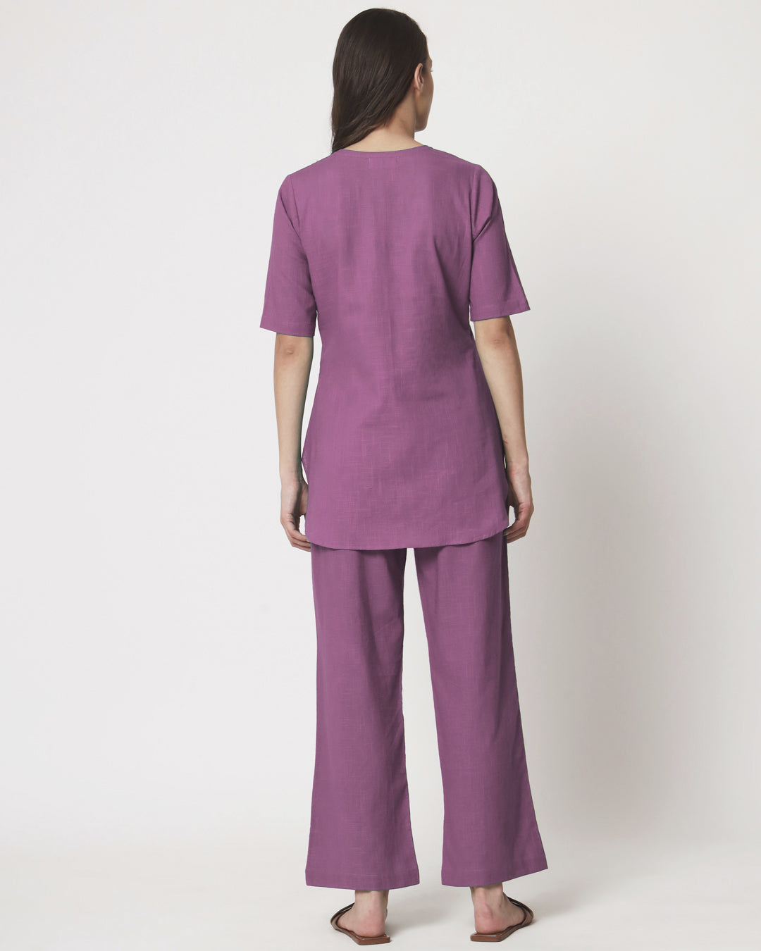 Wisteria Purple Collar Neck Short Length Solid Kurta (Without Bottoms)