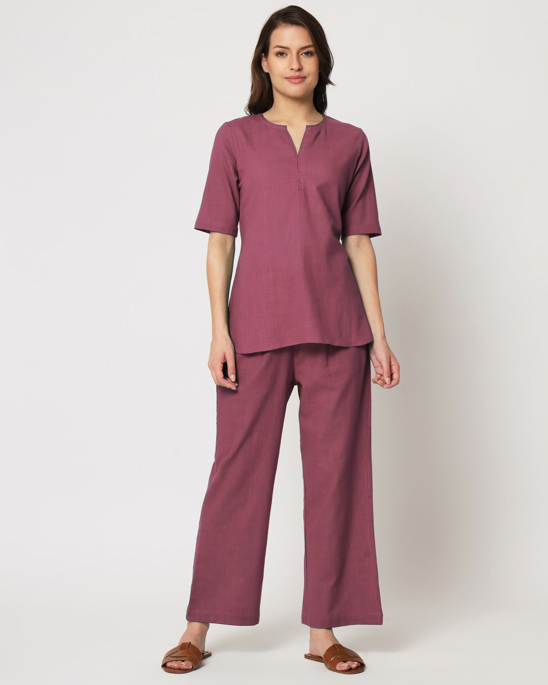 Wings of Rose Collar Neck Short Length Solid Co-ord Set