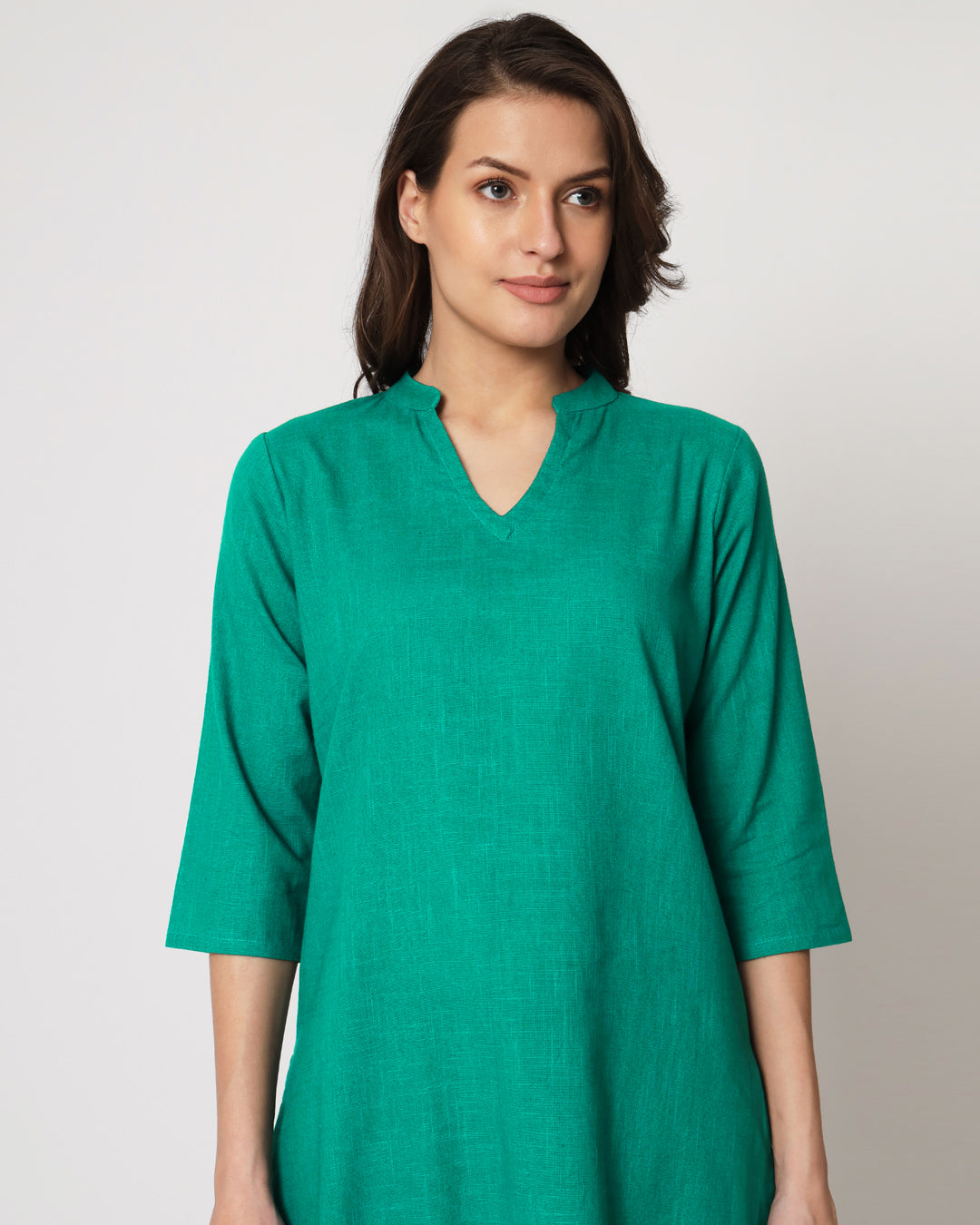 Valley Vista Collar Neck Mid Length Solid Kurta (Without Bottoms)