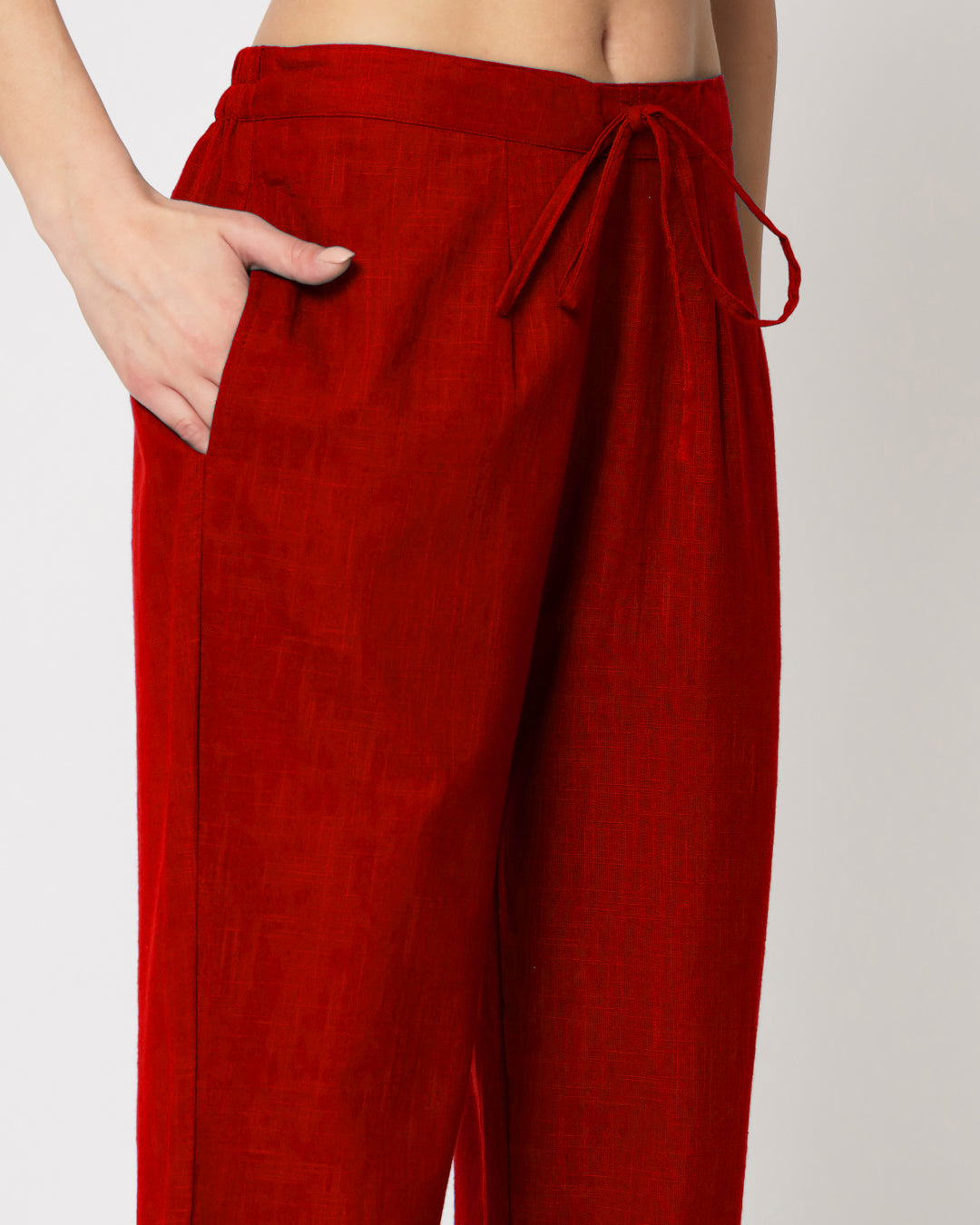 Classic Red Collar Neck Mid Length Solid Co-ord Set