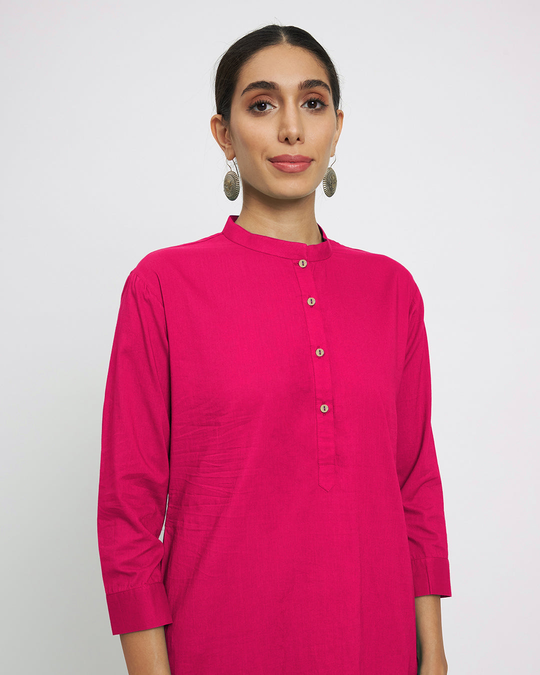 Queen's Gulabi Modern Mandarin Collar Solid Co-ord Set
