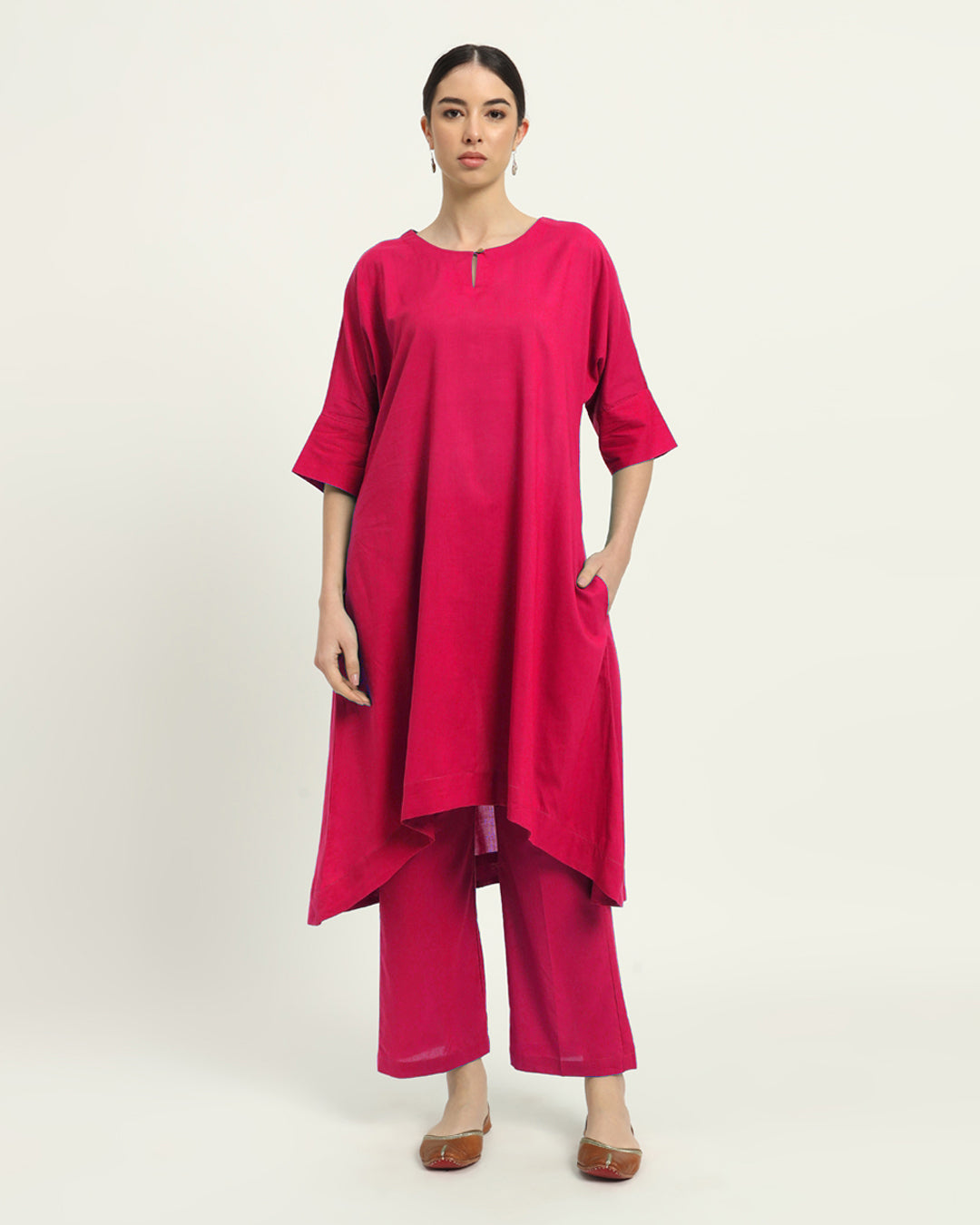 Combo: Queens Gulabi & Aurora Purple Flare & Flow Boat Neck Solid Kurta