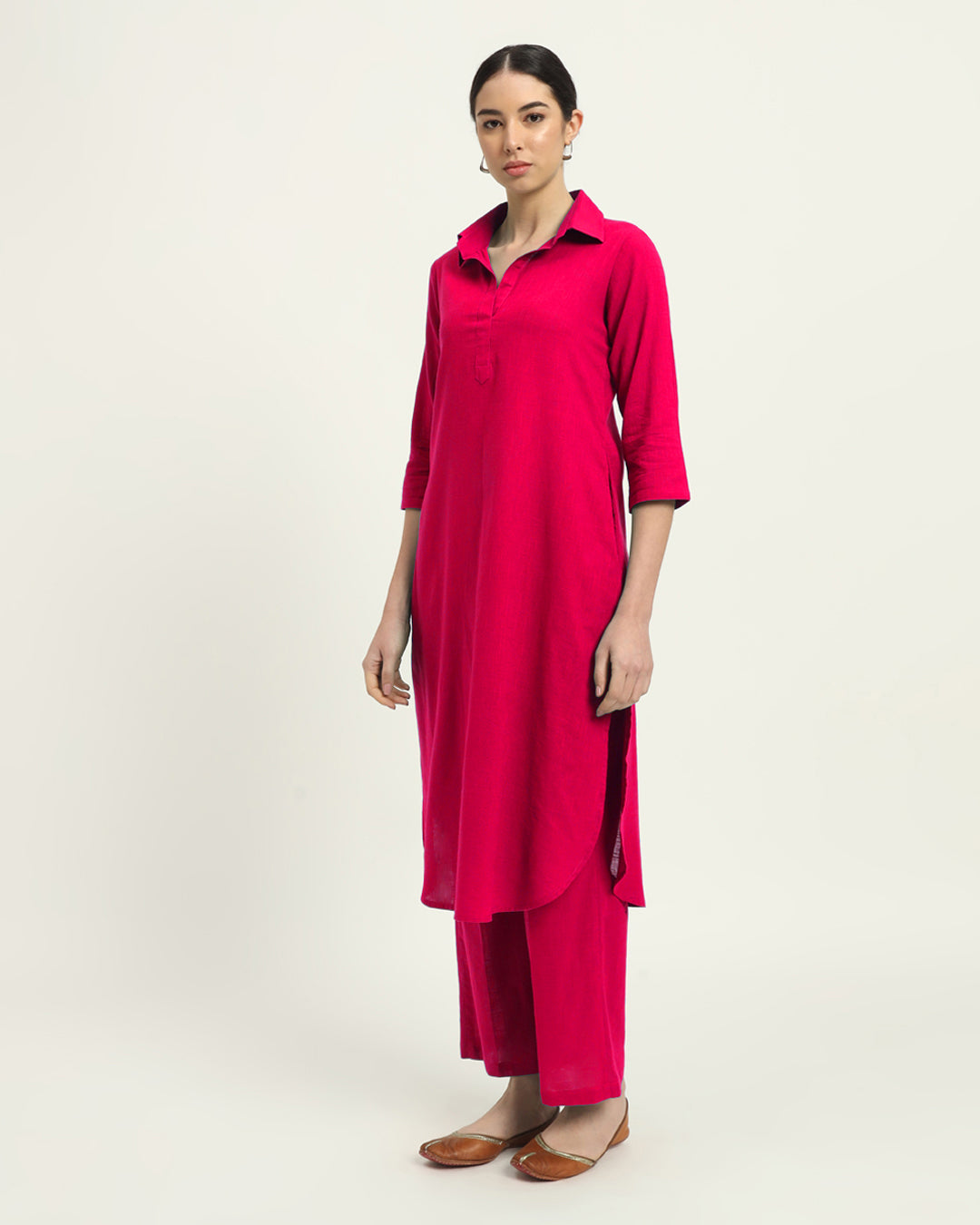 Combo: Iced Grey & Queens Gulabi Collar Comfort Solid Kurta