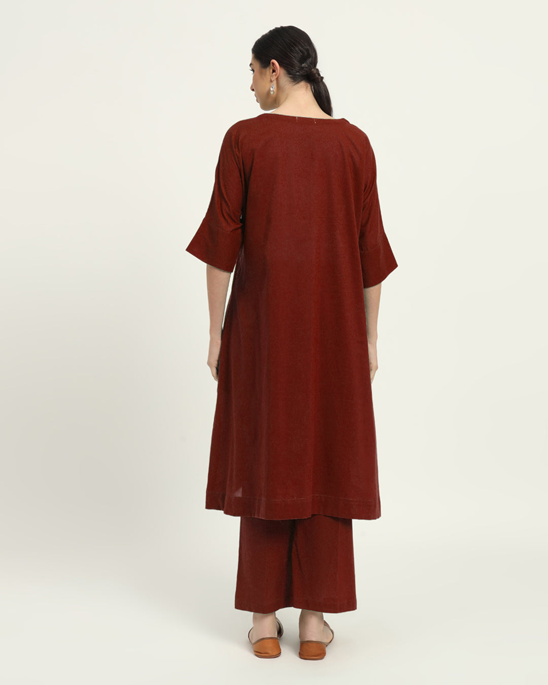 Combo: Beige & Russet Red Flare & Flow Boat Neck Solid Kurta