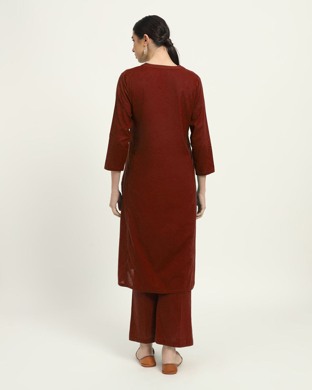 Combo: Beige & Russet Red Everyday Bliss Notch Neck Solid Kurta