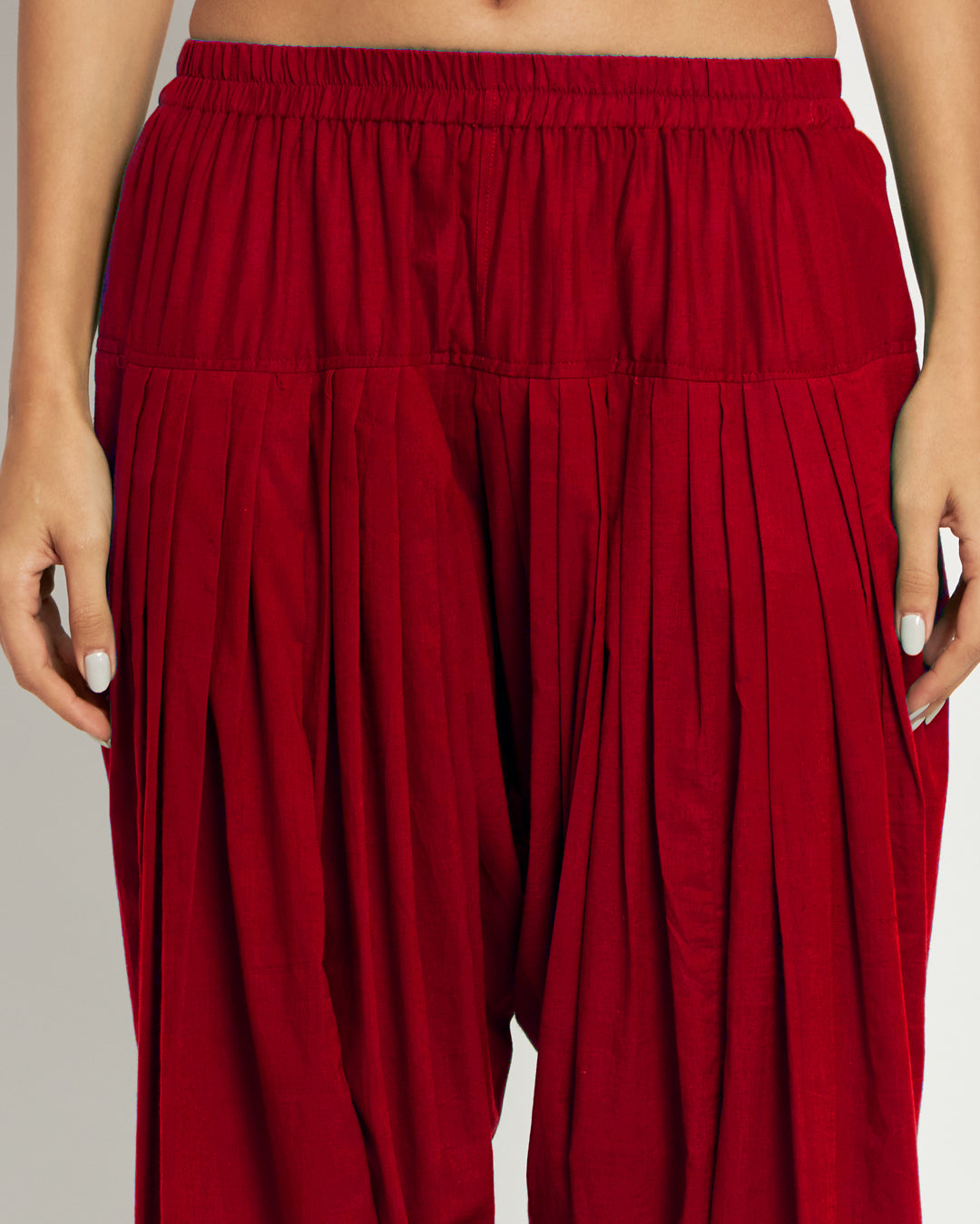 Classic Red Band Collar Neck Solid Co-ord Set