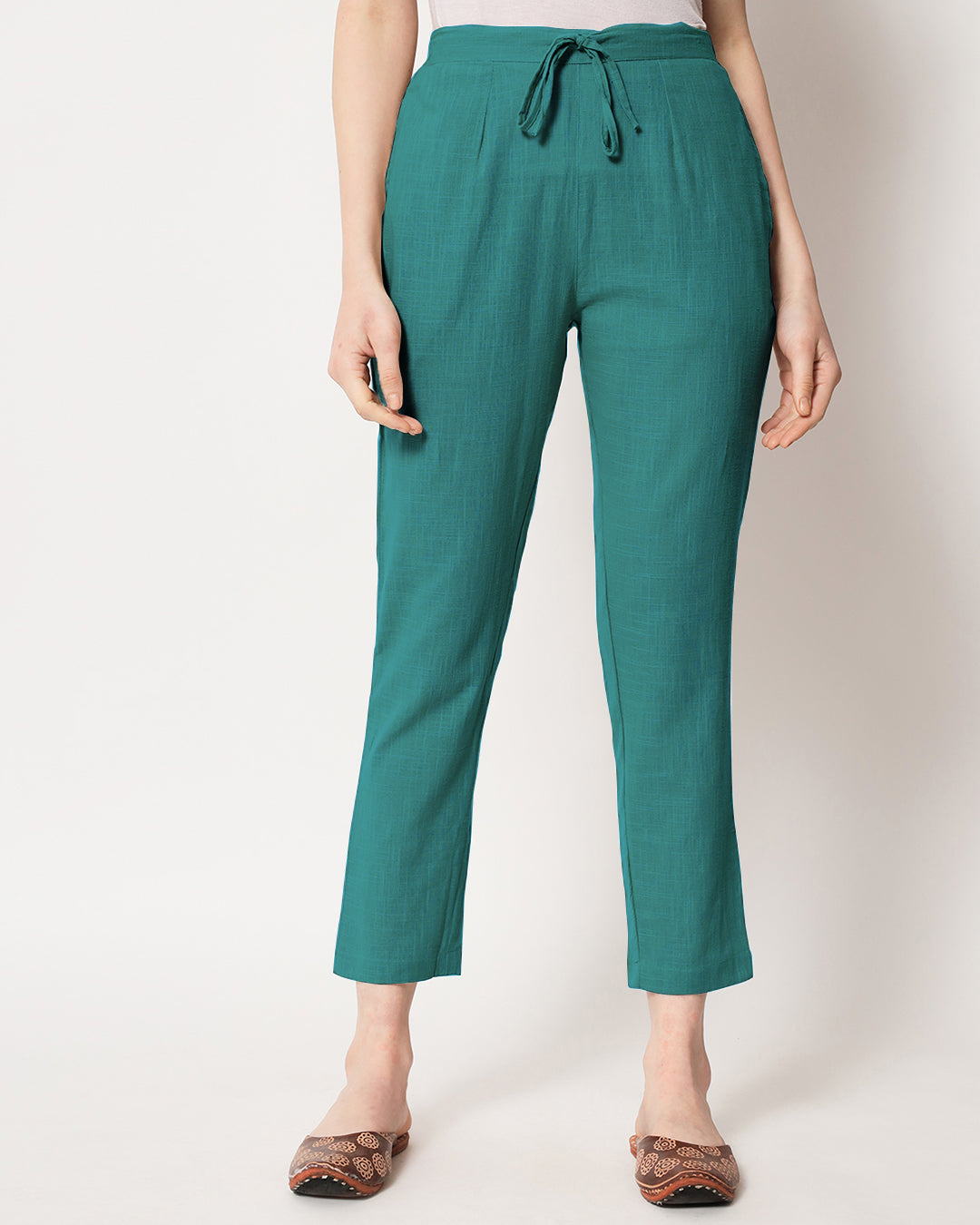 Combo: Beige & Forest Green Cigarette Pants- Set of 2
