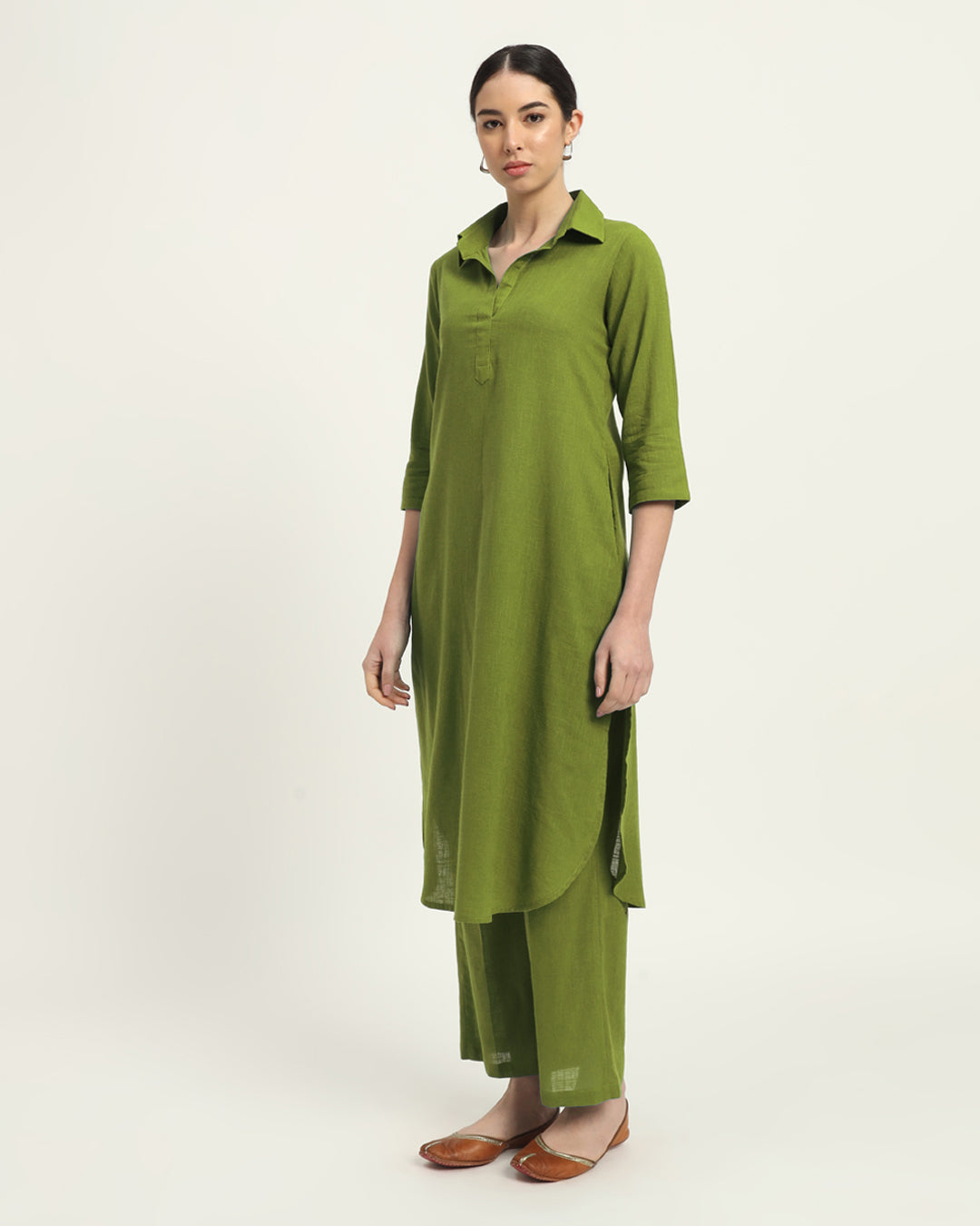 Combo: Iced Grey & Sage Green Collar Comfort Solid Kurta