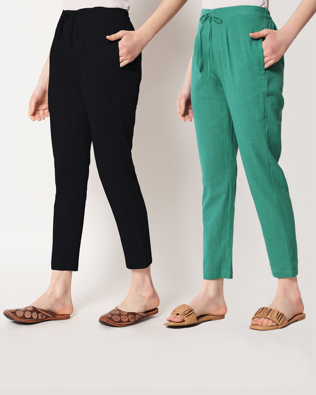 Combo: Black & Valley Vista Cigarette Pants- Set of 2