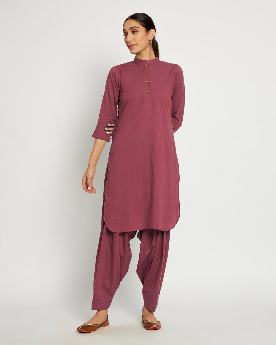 Wings of Rose Band Collar Neck Solid Co-ord Set