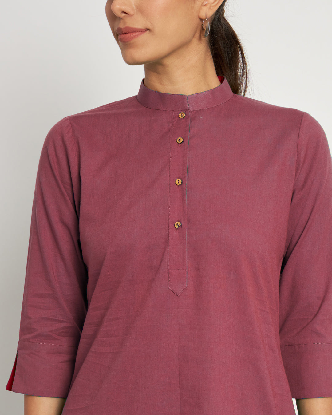 Wings of Rose Band Collar Neck Solid Co-ord Set