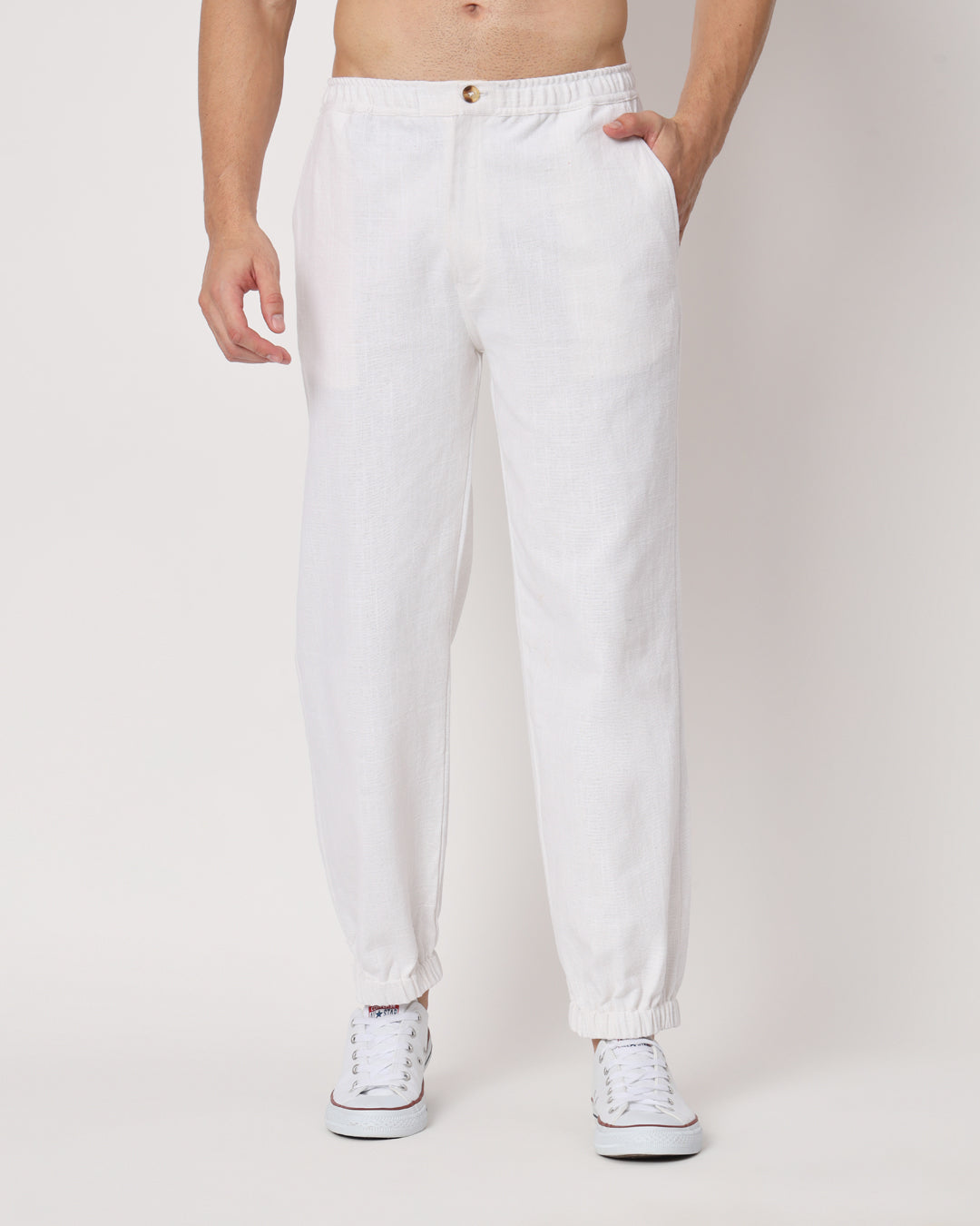 Combo: White & Spring Green Jog Men's Pants - Set of 2