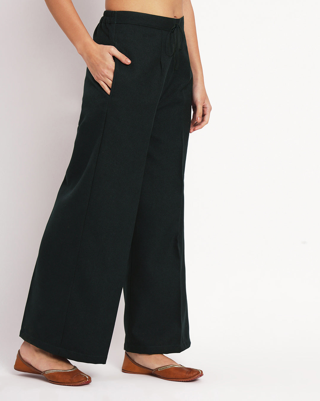 Deep Teal Woolen Wide Pants