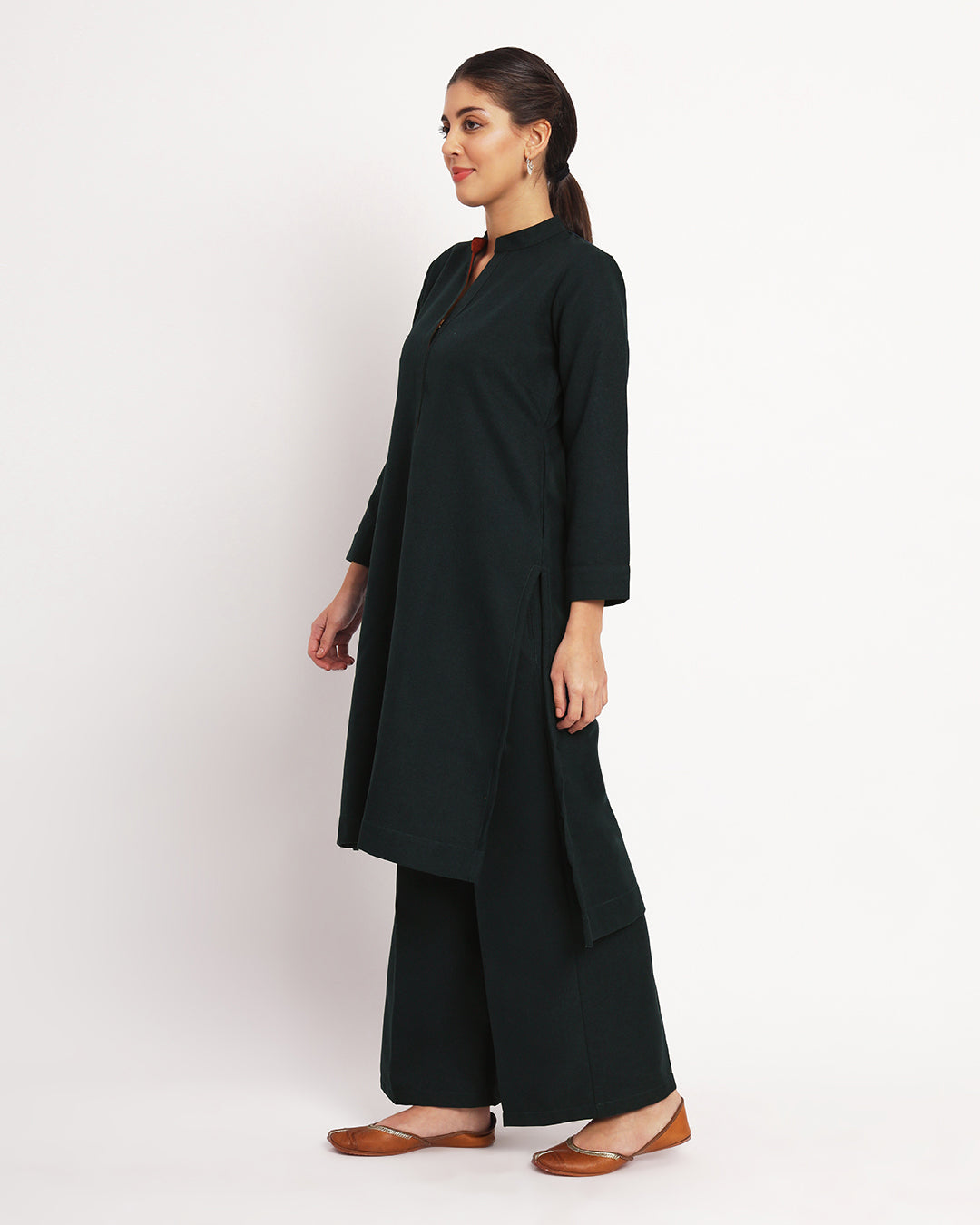 Deep Teal High-Low Woolen Kurta (Without Bottoms)