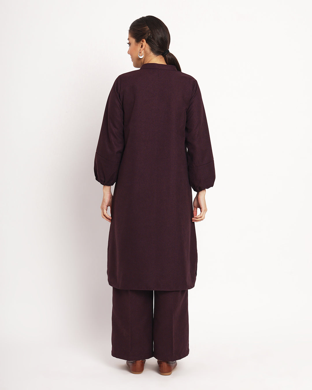 Plum Passion Modish Elegance Notch Neck Woolen Co-ord Set