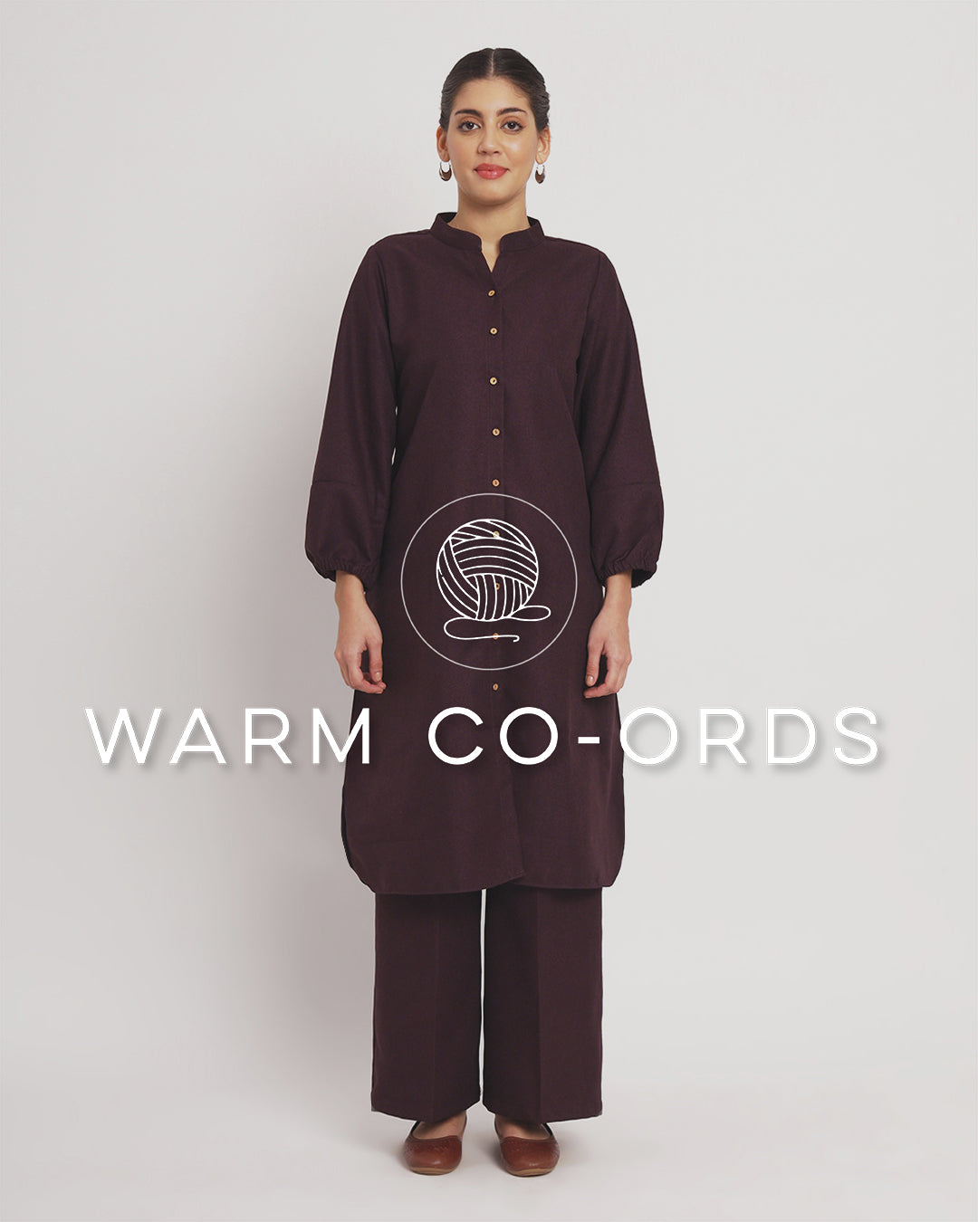 Plum Passion Modish Elegance Notch Neck Woolen Co-ord Set