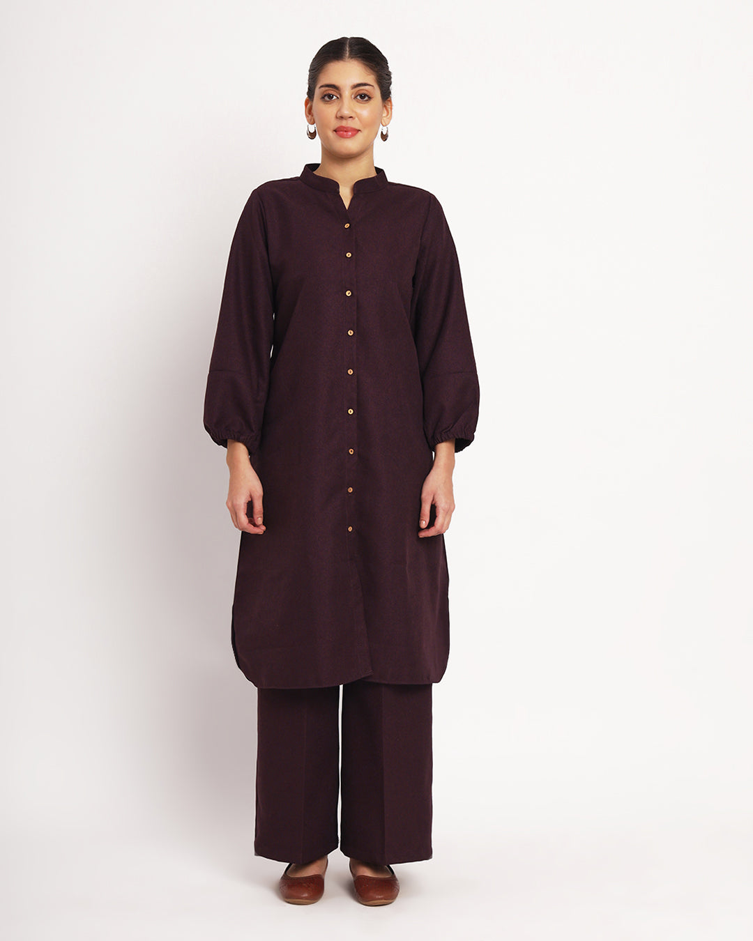 Plum Passion Modish Elegance Notch Neck Woolen Co-ord Set