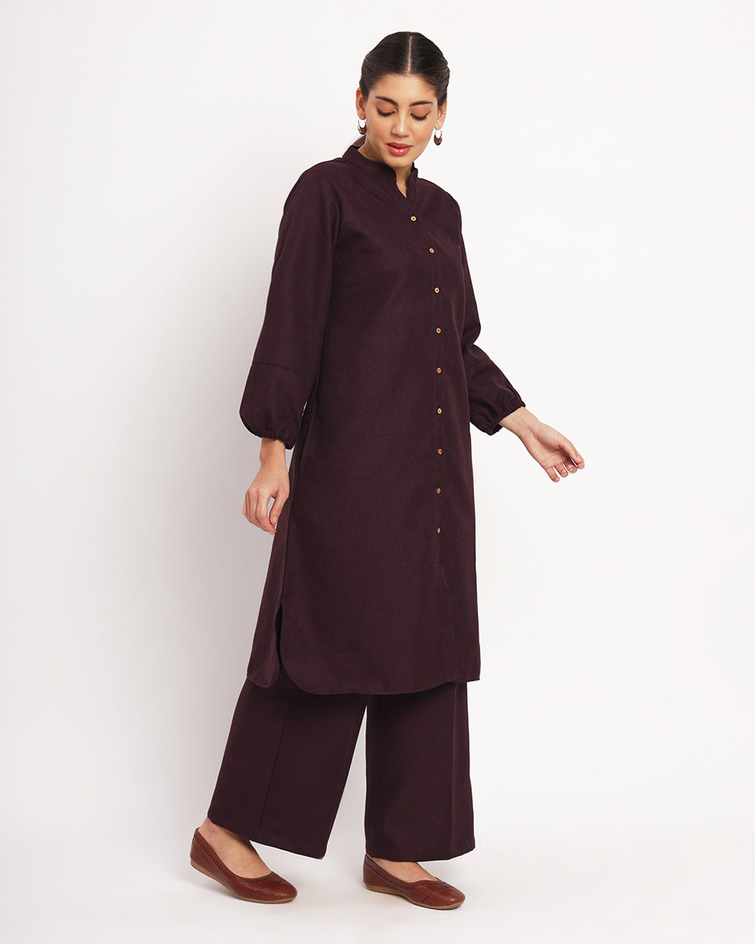 Plum Passion Modish Elegance Notch Neck Woolen Co-ord Set