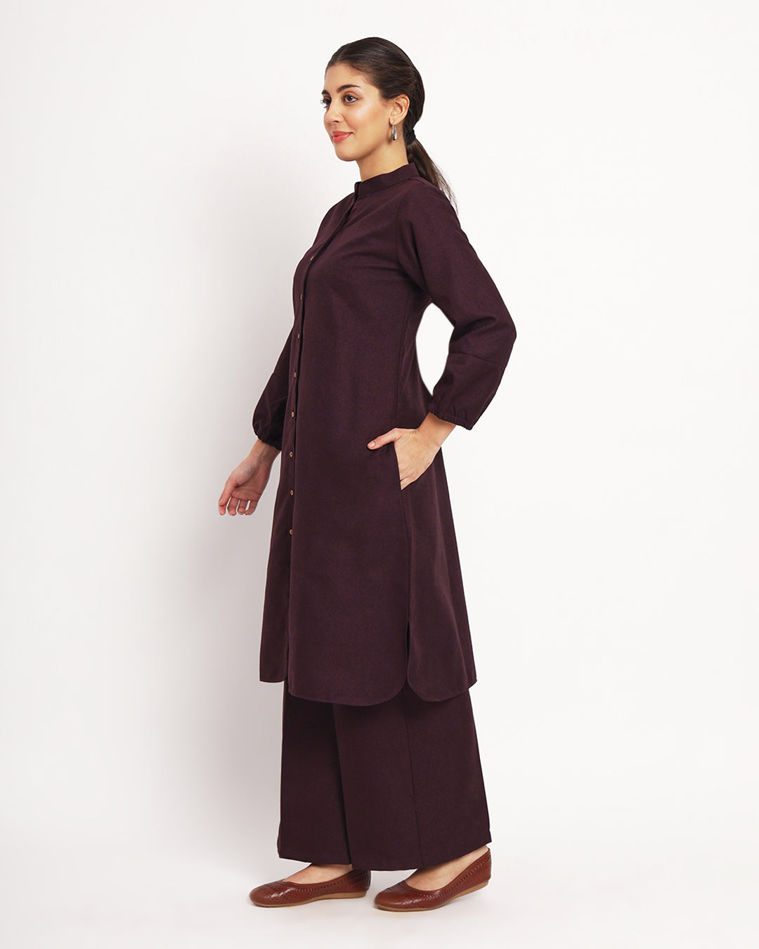 Plum Passion Modish Elegance Notch Neck Woolen Co-ord Set