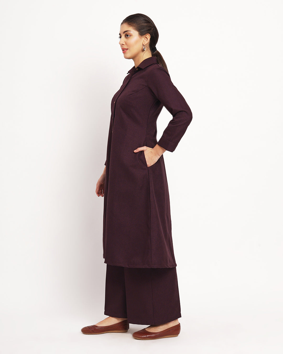 Plum Passion Artful A-Line Woolen Co-ord Set