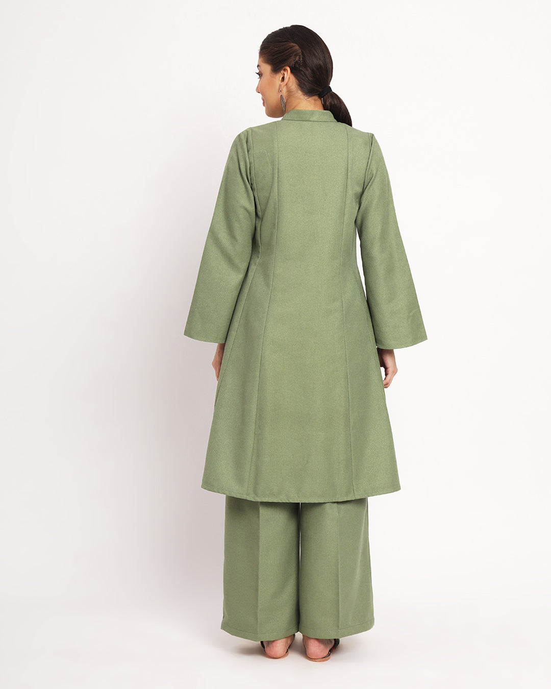 Pistachio Green Flared Woolen Co-ord Set