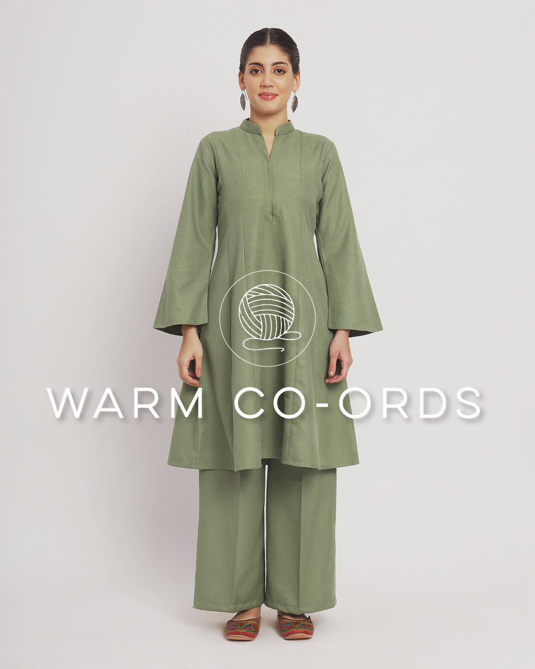 Pistachio Green Flared Woolen Co-ord Set