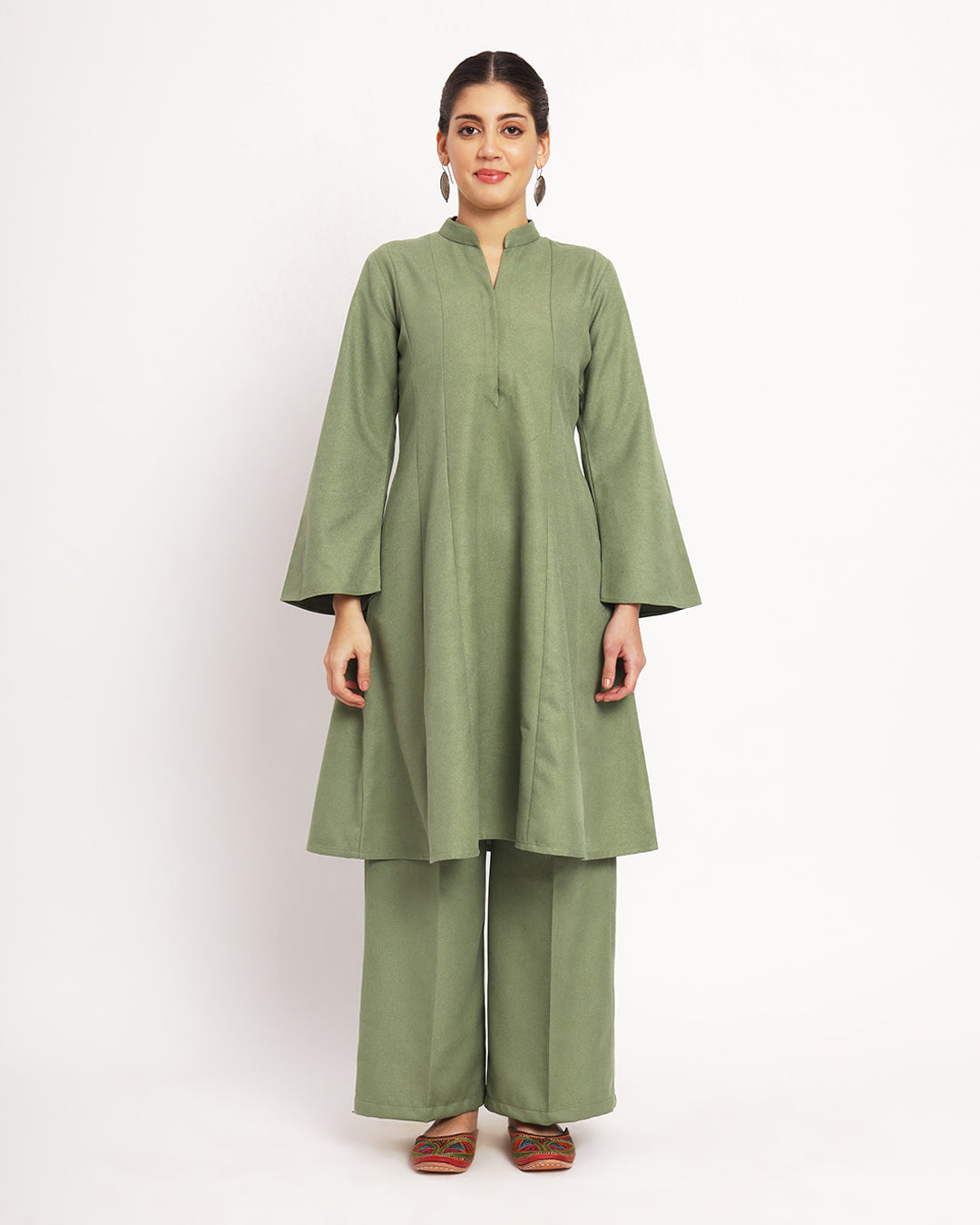 Pistachio Green Flared Woolen Co-ord Set