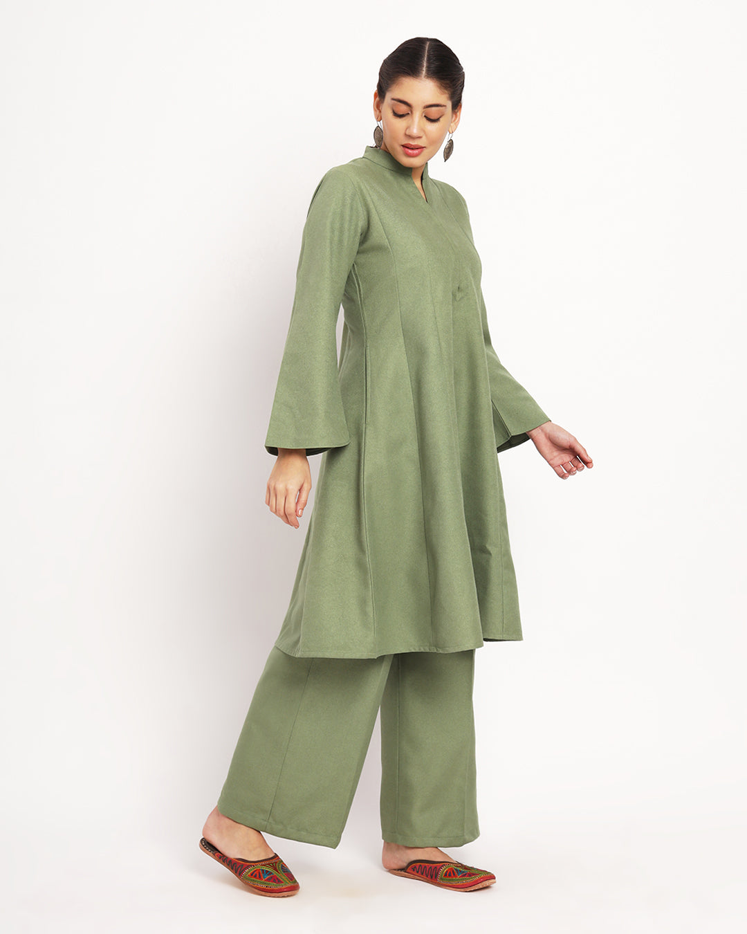 Pistachio Green Flared Woolen Co-ord Set