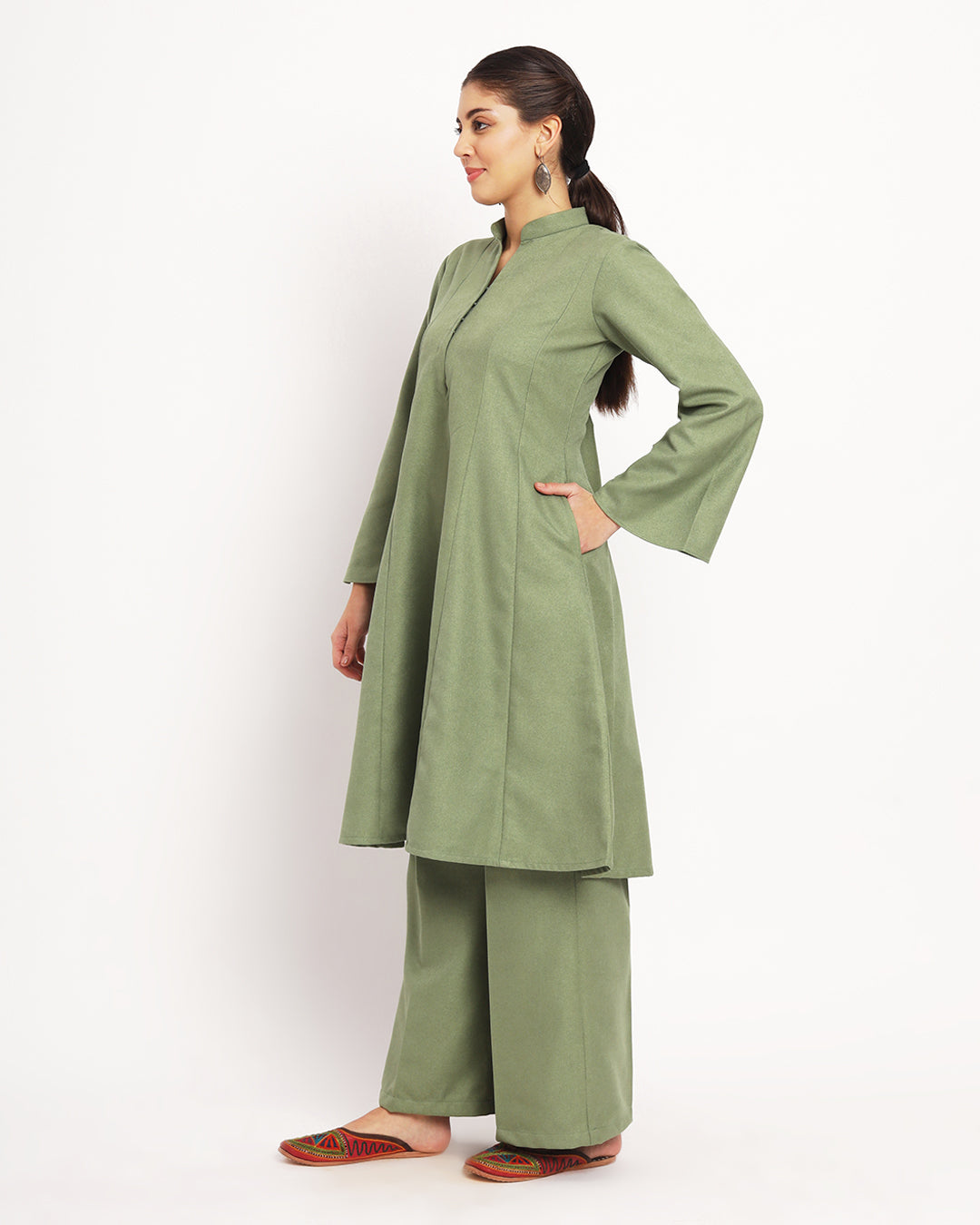 Pistachio Green Flared Woolen Co-ord Set