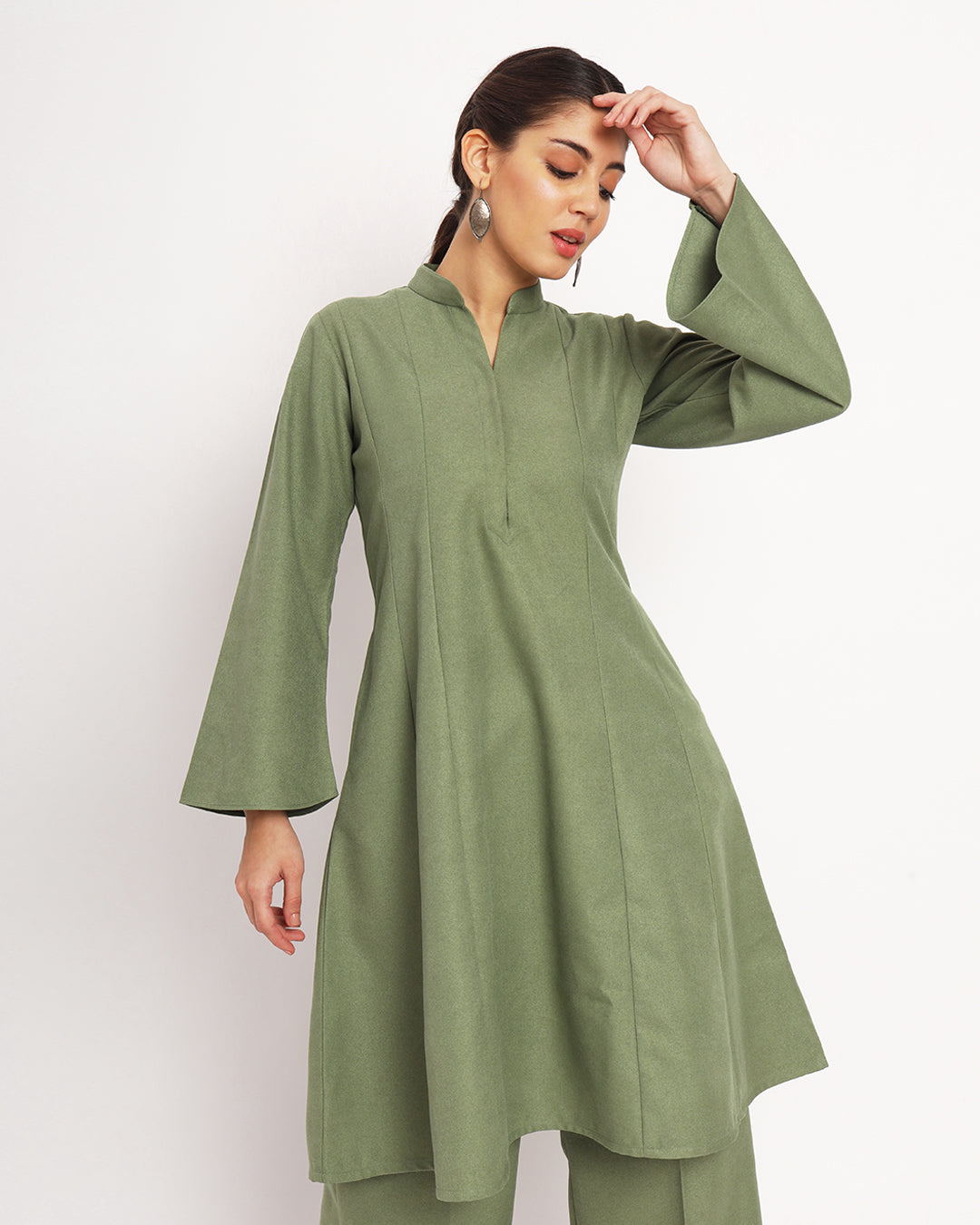 Pistachio Green Flared Woolen Co-ord Set
