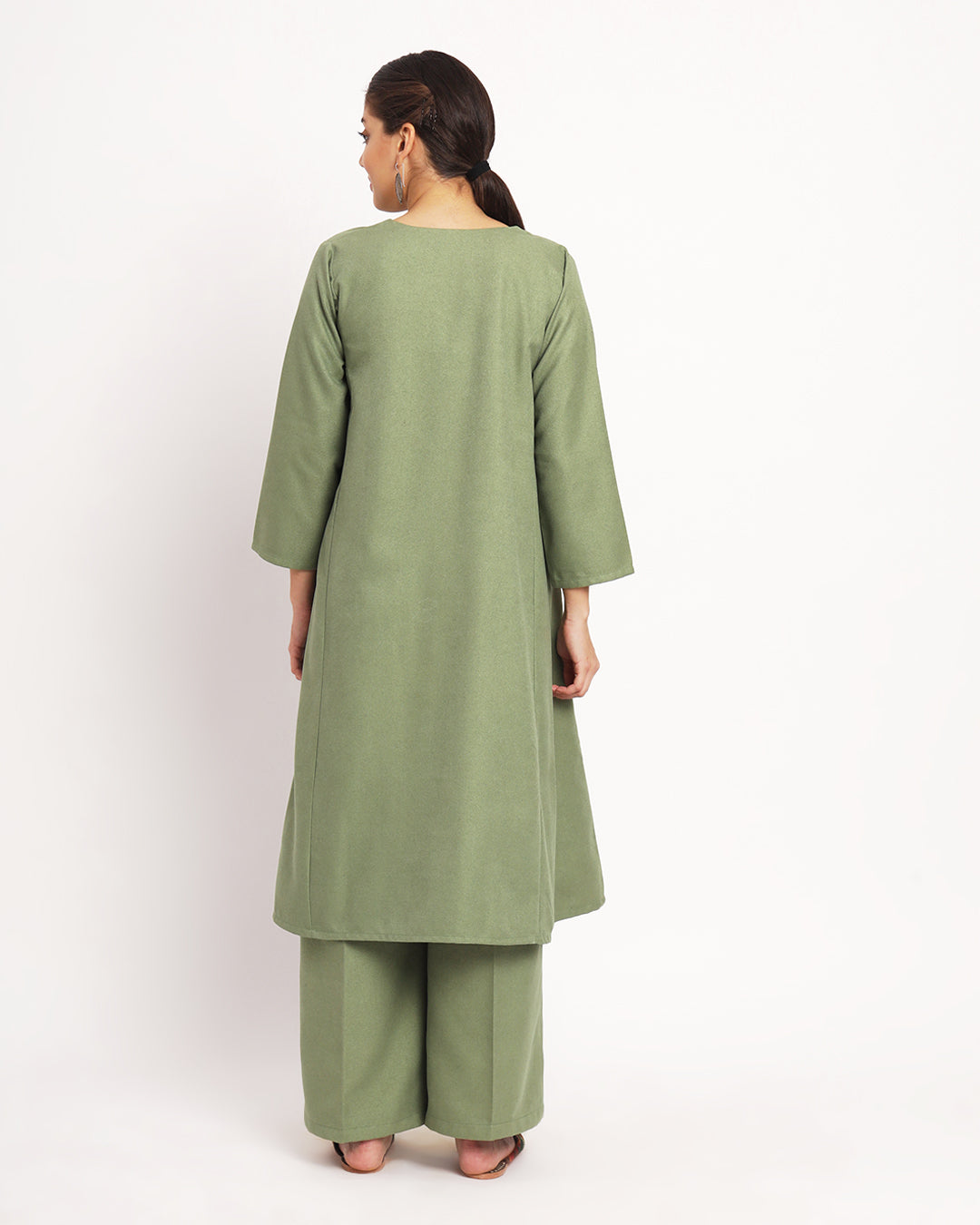 Pistachio Green Vintage Allure Woolen Phiran Co-ord Set